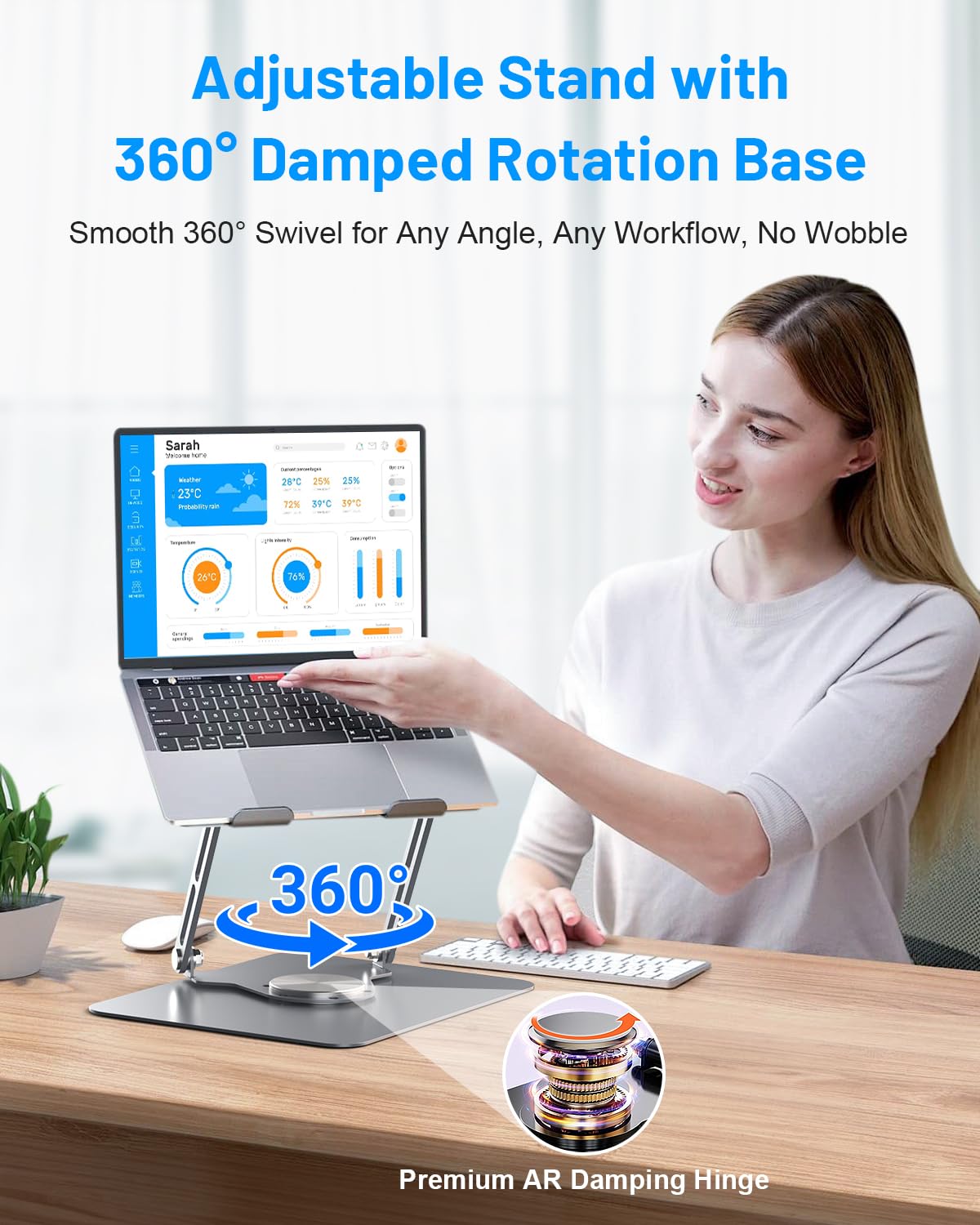 METFUT Soporte de refrigeración para portátil con Enfriador termoeléctrico Desmontable, Altura y ángulo Ajustables, Base de rotación de 360 Grados, Marco de Acero al Carbono, Ultra silencioso y súper