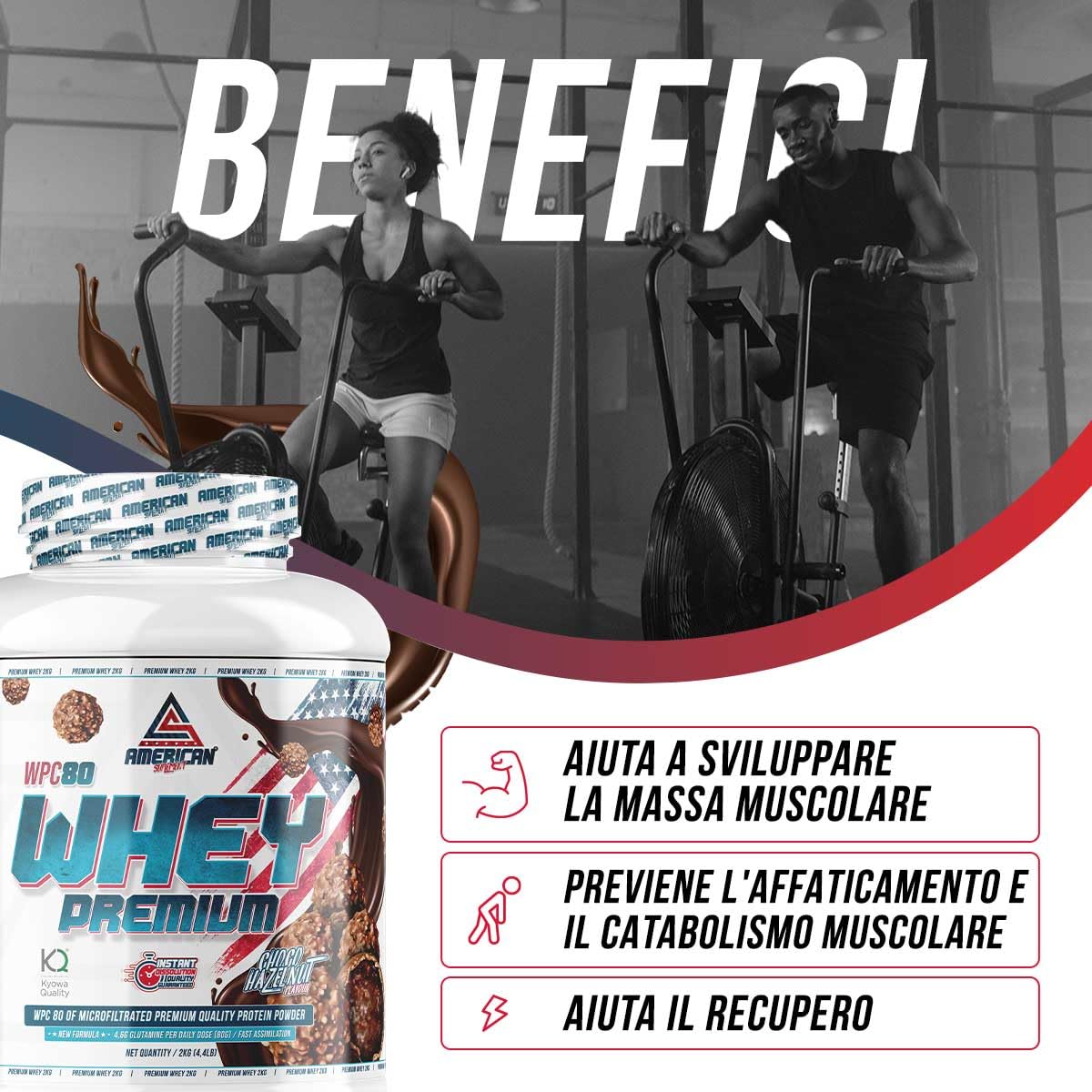 Premium Whey Protein | Aumentare la massa muscolare | Alta concentrazione di proteine WPC80 Pure | Kyowa Quality® (2 kg (Paquete de 1), Cioccolatino Rocher)