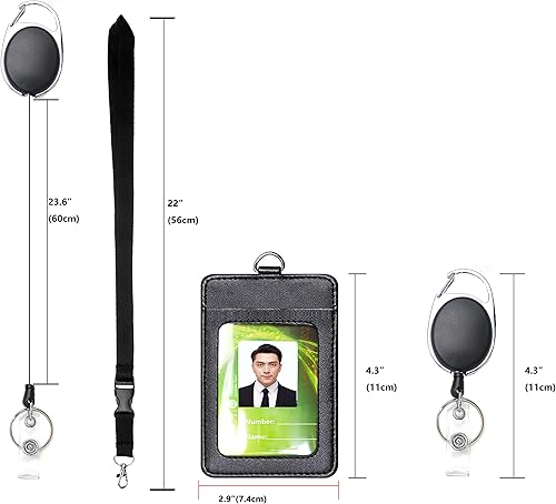 Miniatura 2 de Soporte para insignia de cuero y cordones retráctiles ajustables con cierre de metal giratorio, cordones de seguridad separables y hebilla de