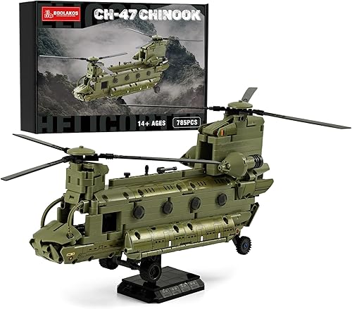 Helicóptero militar CH-47 Chinook, juego de bloques de construcción de helicópteros de transporte militar, icónico modelo de exhibición de juguete