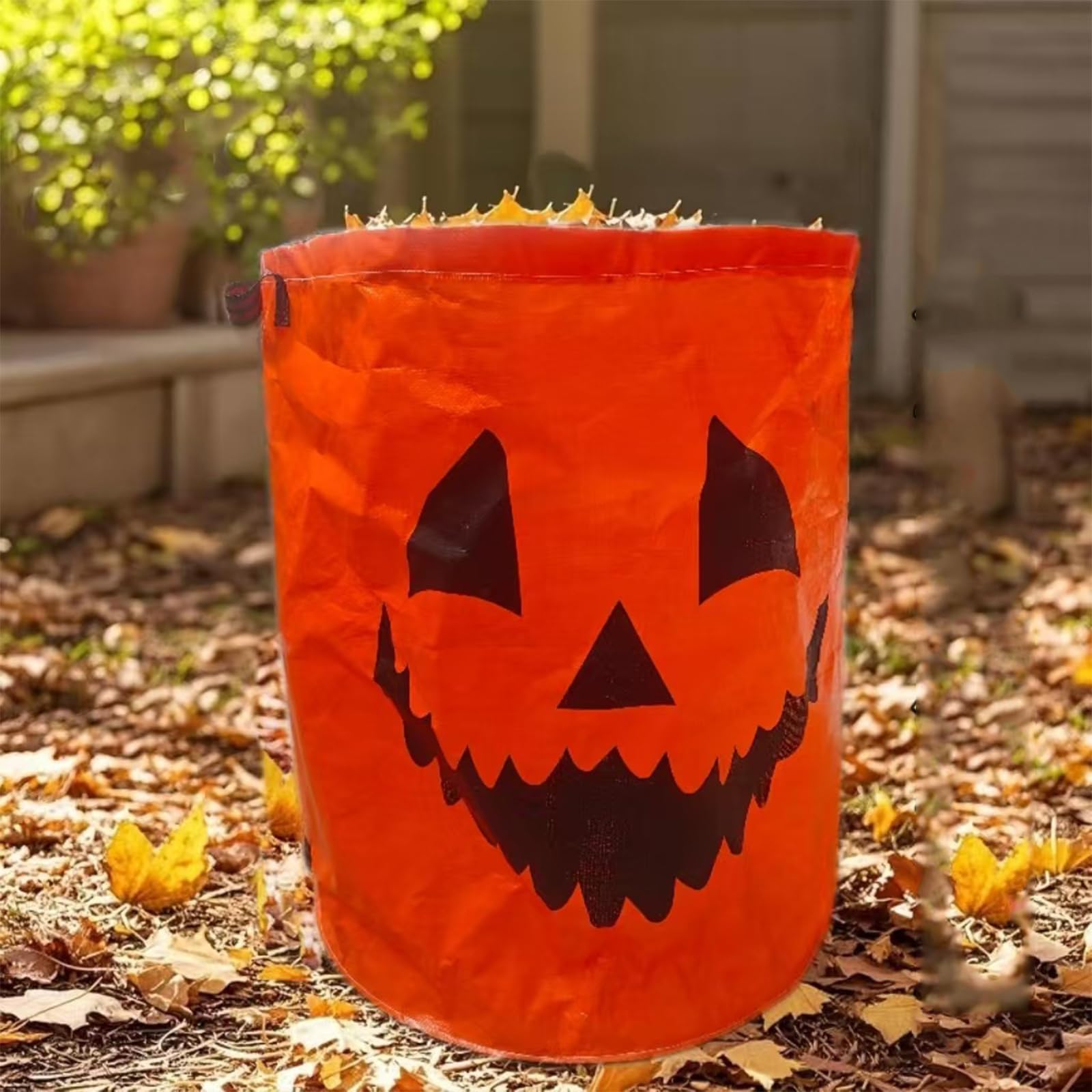 Bolsa grande impermeable de calabaza de Halloween de 60 L para recogida y almacenamiento de residuos de jardín, 45 x 38 cm, bolsa de basura de jardín de gran capacidad
