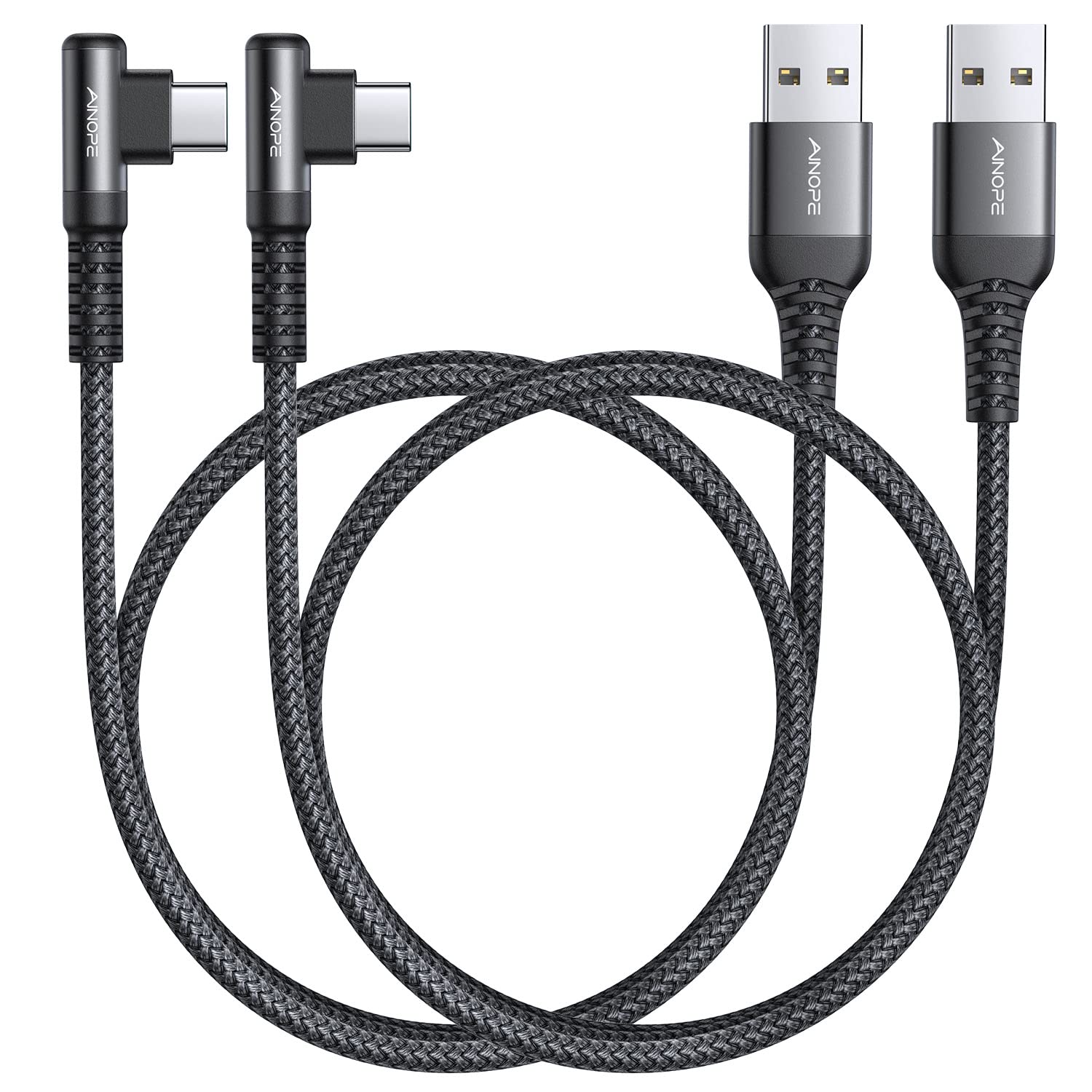 AINOPE [2 Pack 1.6FT Type C Cable, 3.1A Type C Charger Fast Charging, Right Angle Nylon Braided USB to USB C Cable Compatible with Galaxy S22 S21 S10, Note 10 9 A51 LG G8 G7 Charging Cord 1.6FT+1.6FT Black 2