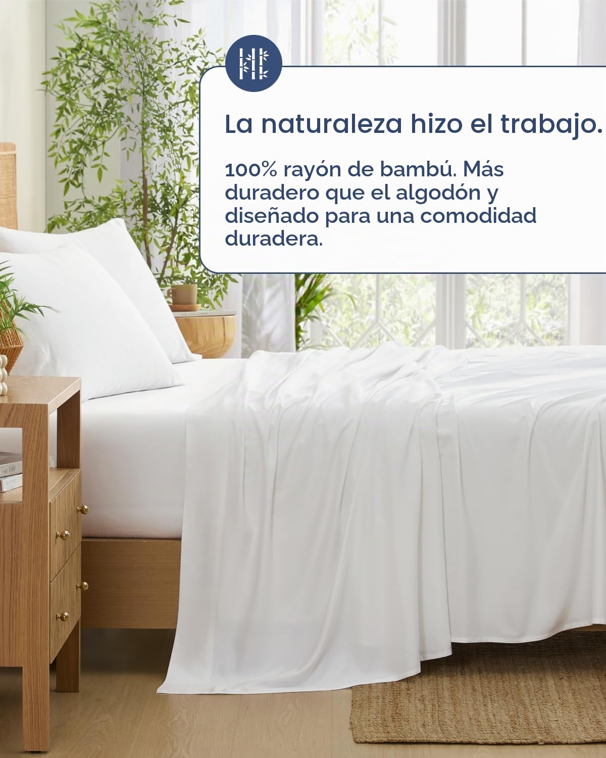 100% Rayón derivado del bambú - Sábanas de bambú tamaño Queen - Sábanas refrescantes para cama Queen - Ropa de cama ultra suave, transpirable y de lujo hotelero - 1 sábana lisa y 1 sábana ajustada y 2
