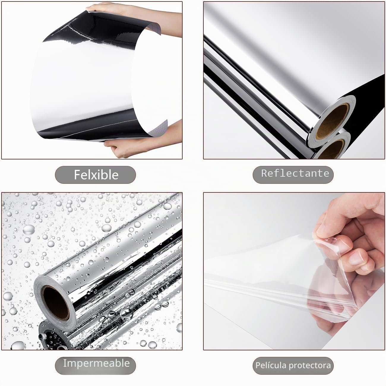 Yenhome Papel Espejo Pintado para Mueble Plateado para Baño 60x500cm Papel Espejo Adesivo Flexible Decorativos para Muebles Aluminio Vinilo Muebles Baño Cocina Impermeable Frigoríficos