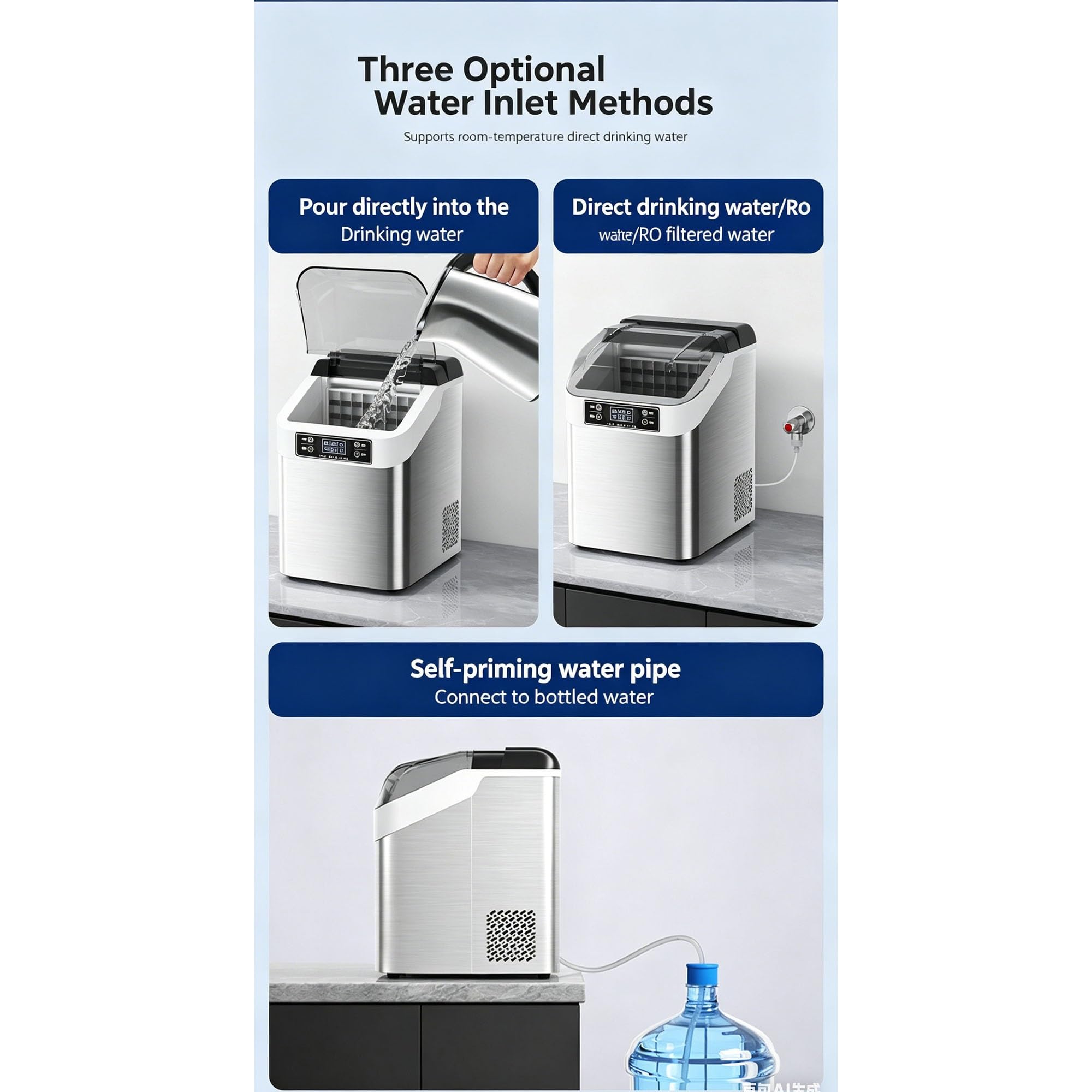 Tisch-Eiswürfelmaschine, Tragbare Eiswürfelmaschine, 30kg/Tag, Intelligentes Display, Auto-Reinigung, für Kleine Partys, Schlafsäle, Camping(B)