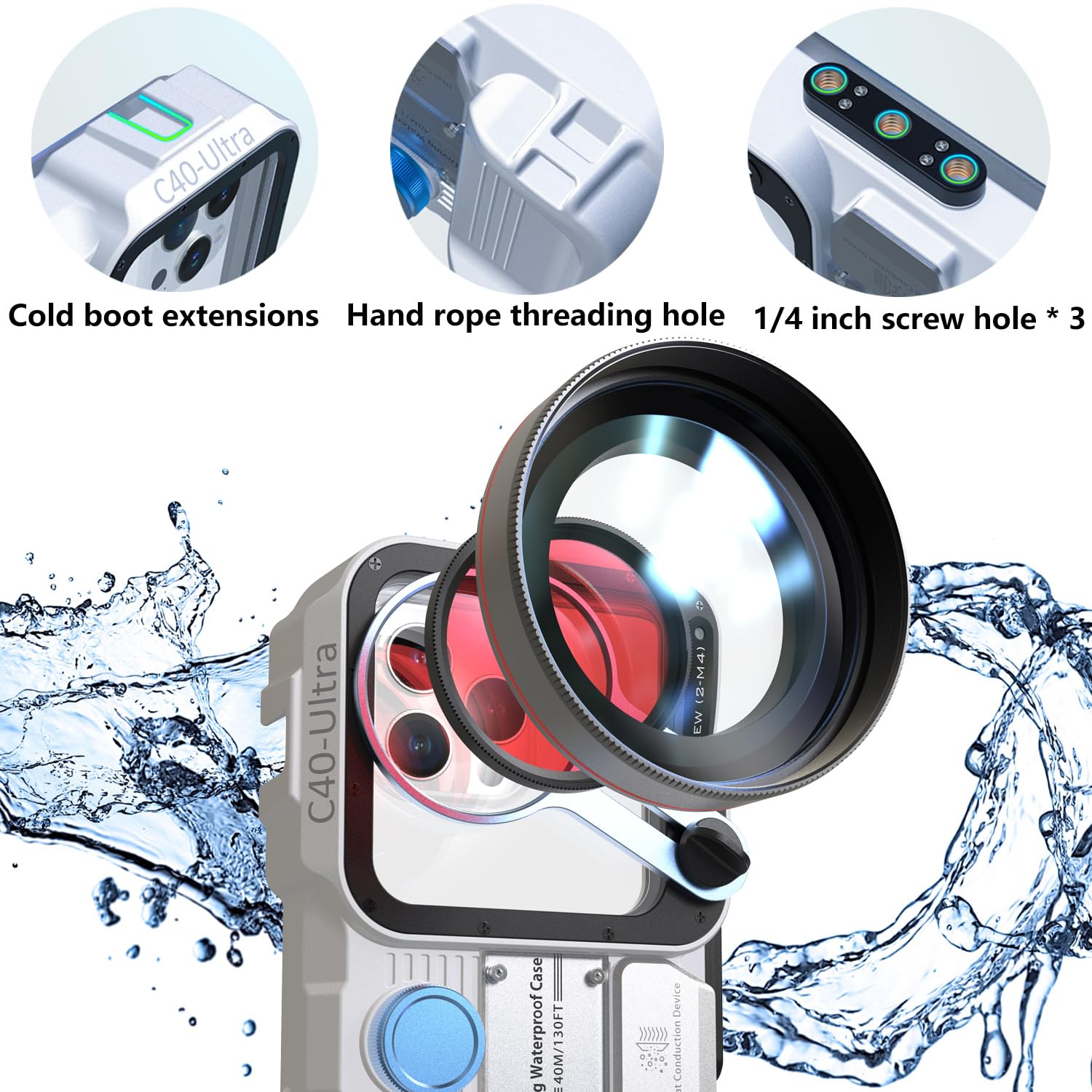 Caja de teléfono impermeable de actualización, fundas de teléfono subacuáticas para esnórquel y buceo, [40M/131FT] caja de teléfono impermeable profesional para buceo subacuático para la mayoría de