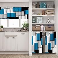 Vista 5 de Blue Black Grey Kitchen Curtains Set 3 Piece for Windows Curtains Valance and Tier Set 36 Inch Modern Rod Pocket Short Tier Curtain for Bathroom