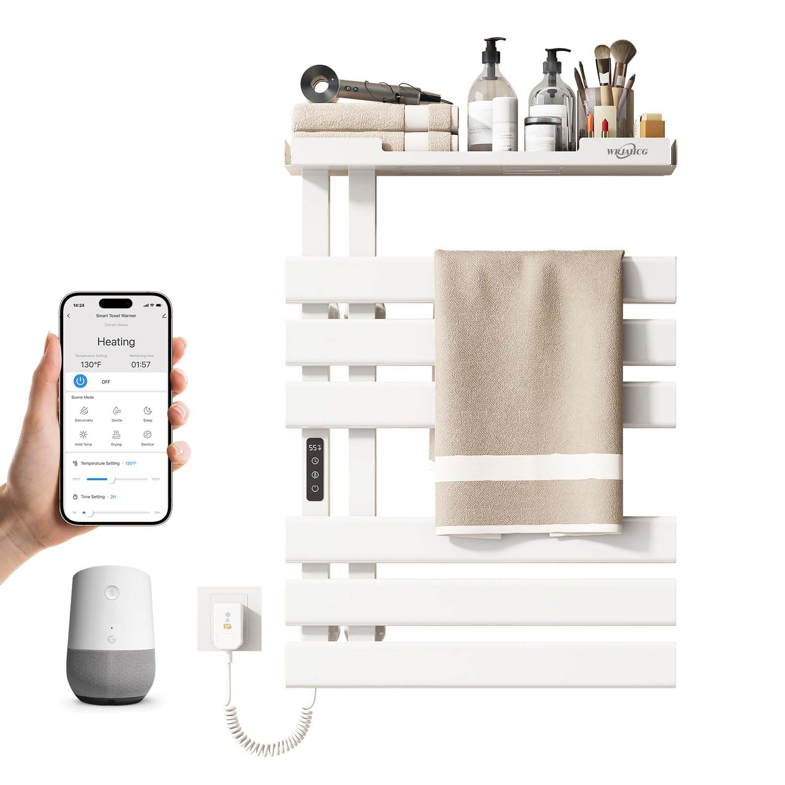 Scaldasalviette Elettrico Bagno Smart WiFi,Porta Asciugamani Bagno da Parete Controllo Vocale,Termoarredo Elettrico Bagno con Timer E Termostato,Termosifone 6 Barre,197W,Bianca