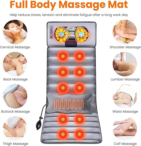 Miniatura 3 de KOCASO Alfombrilla de masaje eléctrica de cuerpo completo con almohadilla de masaje por vibración de calor, cojín de masaje de espalda, almohadilla