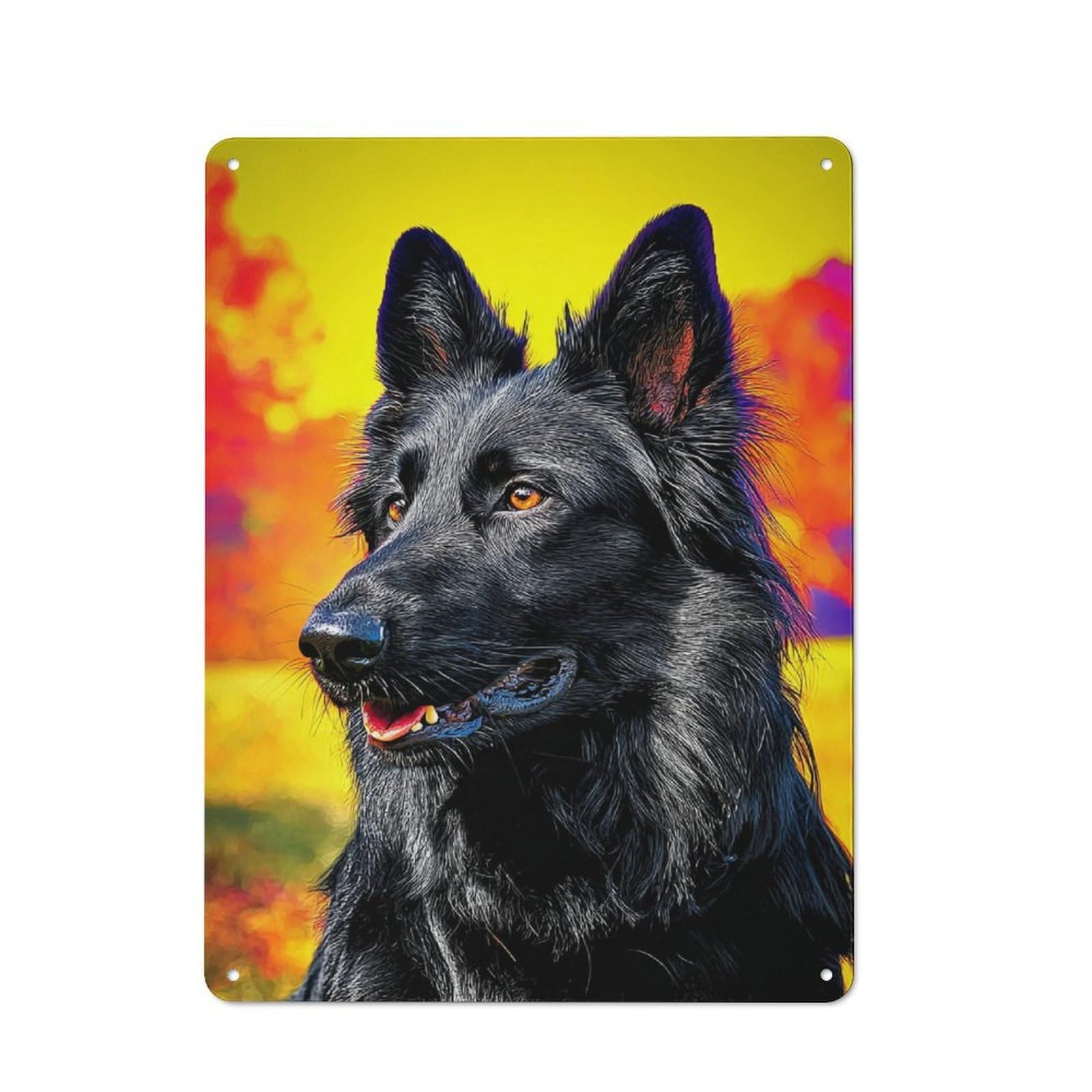 Junmoney Black Dog With Fiery Background For Man Cave Or Games Room, Retro Metal Plaque 40X30cm, For Metal Sign Collectors, For Garage And Workshop Walls