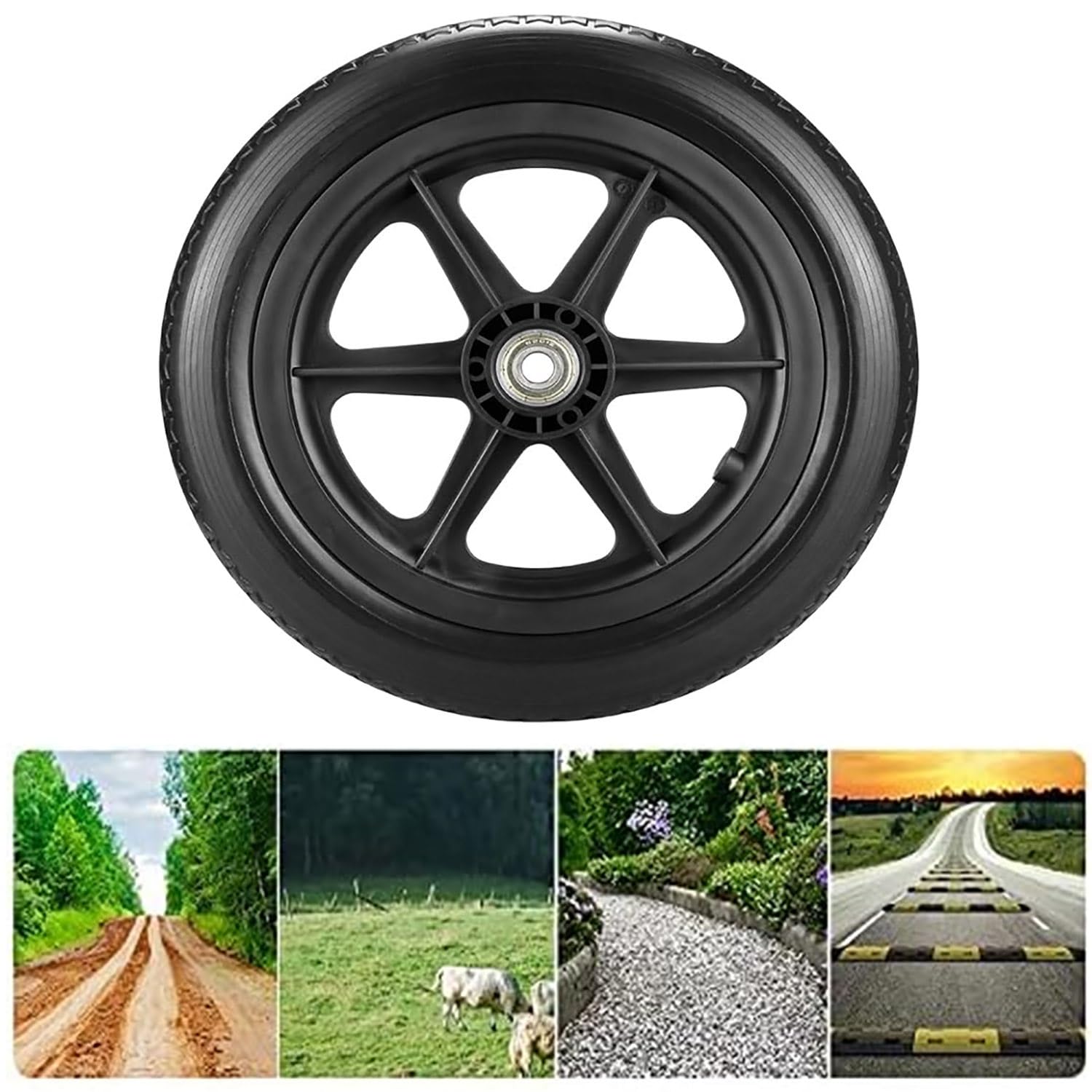 2 pcs Rueda Trasera de Recambio per Silla de Ruedas 12 pulgadas, Neumático de Repuesto de No Neumática PU Sólidas con Tornillos y Tapa Antipolvo(Black)