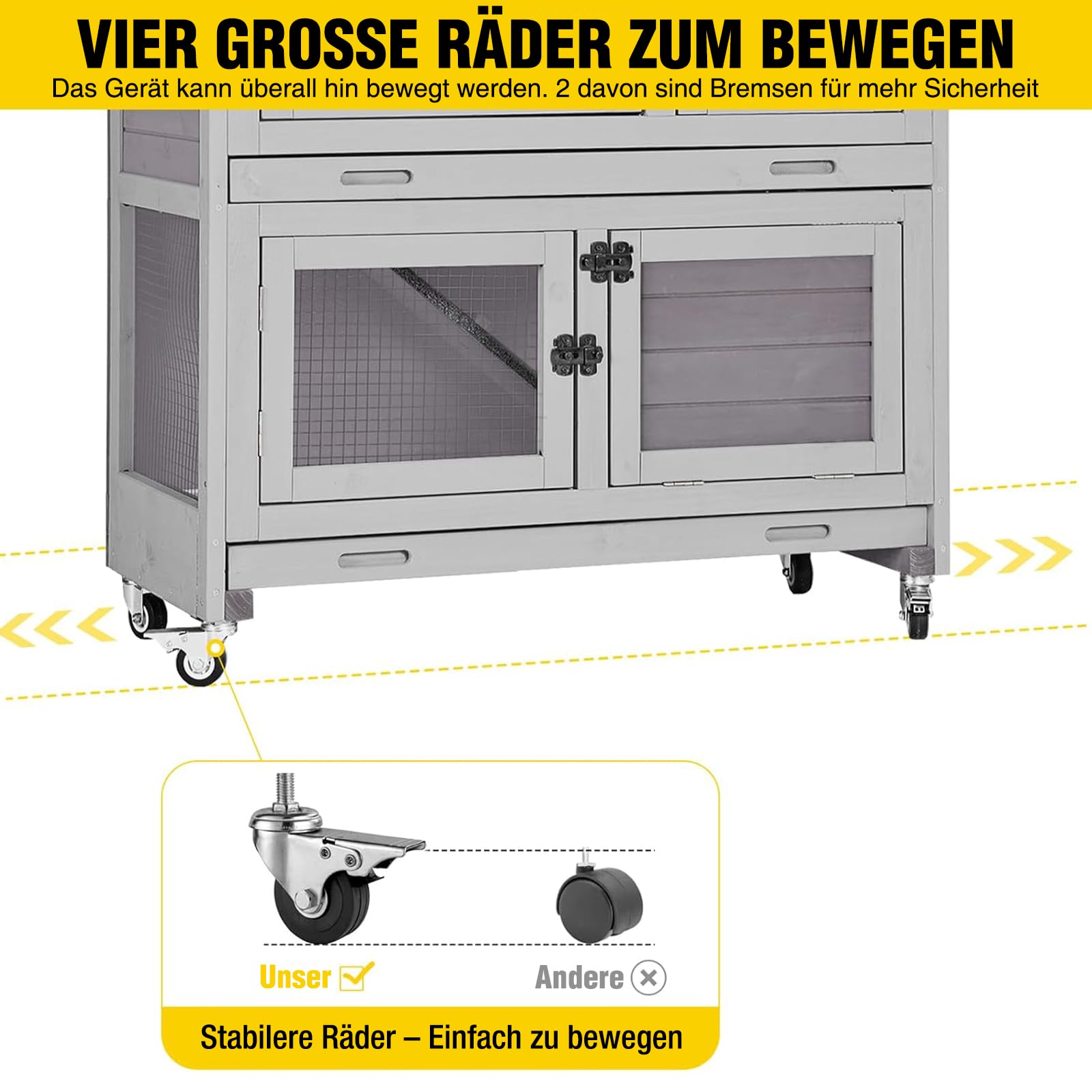Aivituvin Hasenstall Kaninchenstall – Zweistöckiges Gehege für Kaninchen und Meerschweinchen, Innen Außeneinsatz (Grau-M)