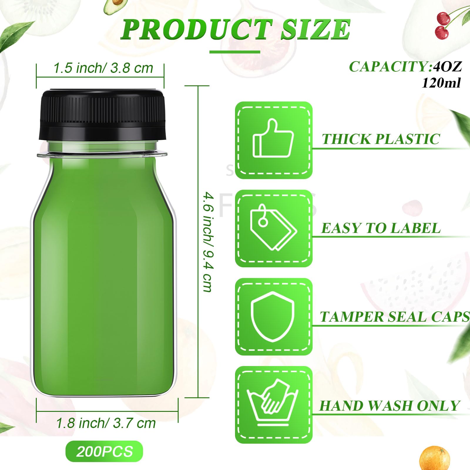 16PCS 4oz Plastic Juice Bottles For Juicing, With Leak-Proof Caps Lids, Empty Reusable Wellness Shot Bottles With Label, Funnel, Brush