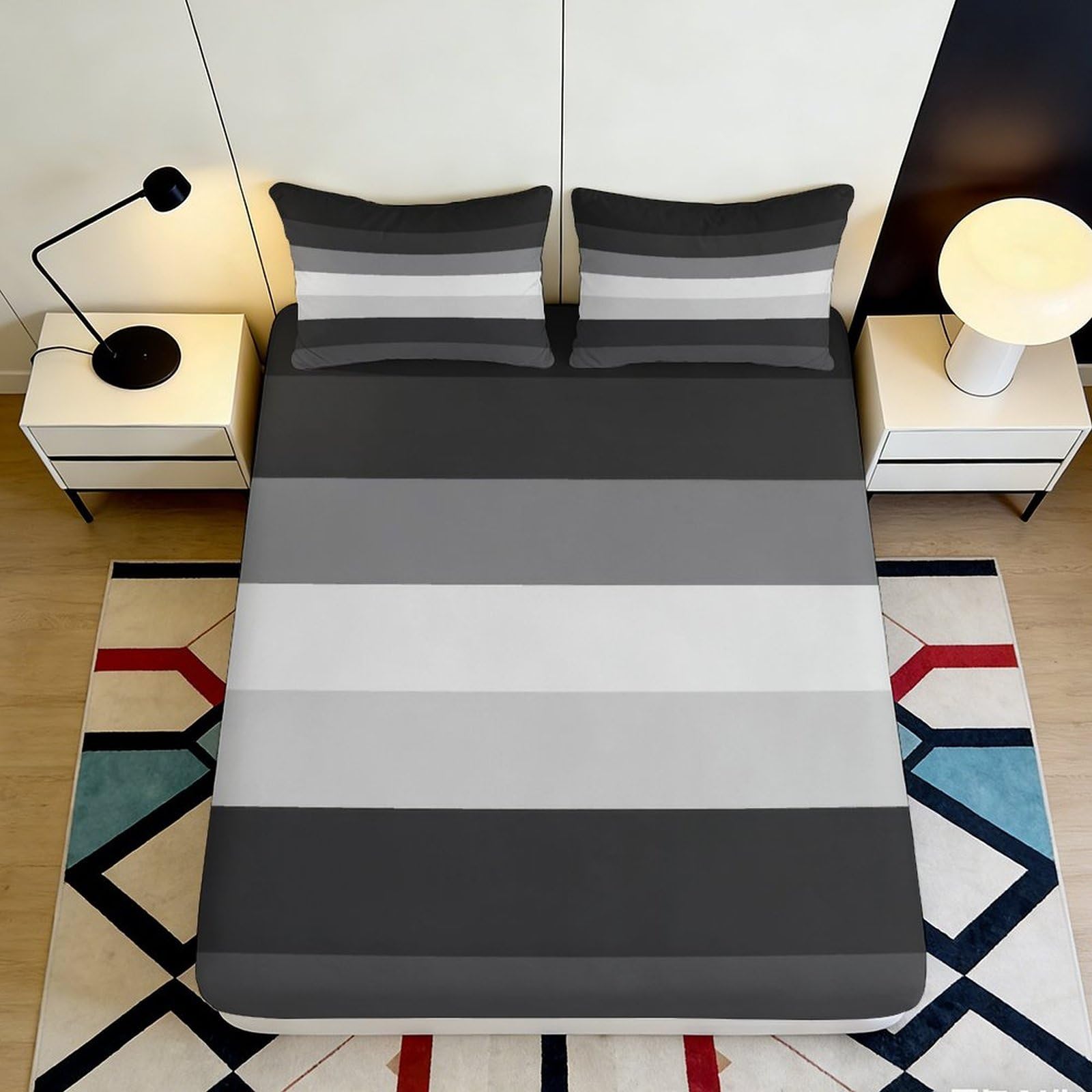 3D Printed Gradient Stripe Fitted Sheet Microfiber Soft Breathable Ombre Grey Mattress Cover for Bedroom Dorm Mattress Protection Decor 120x200x25cm