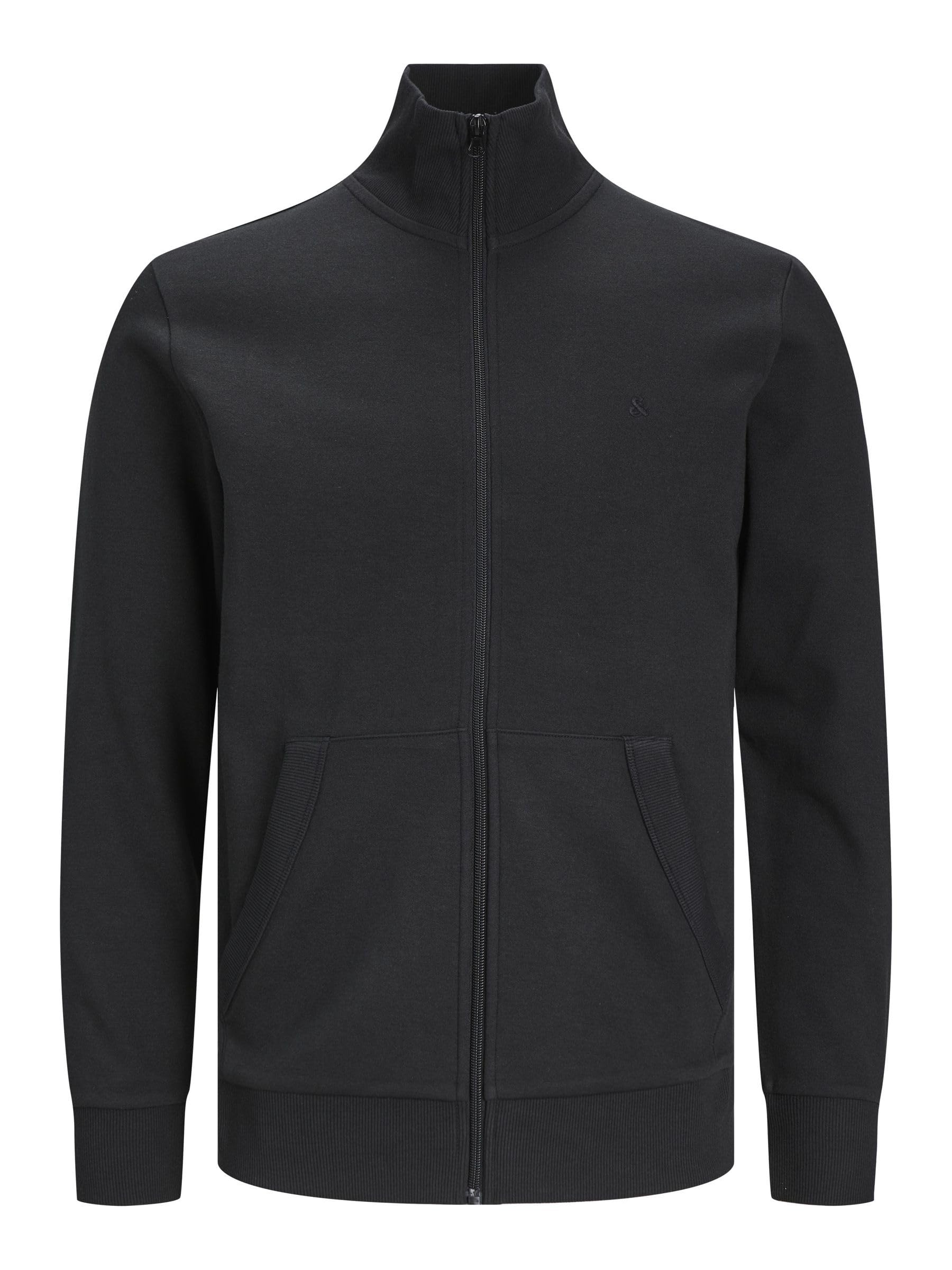 JACK & JONES Men's Paulos Sweat Zip PLS Sweatshirt, Black, 5XL