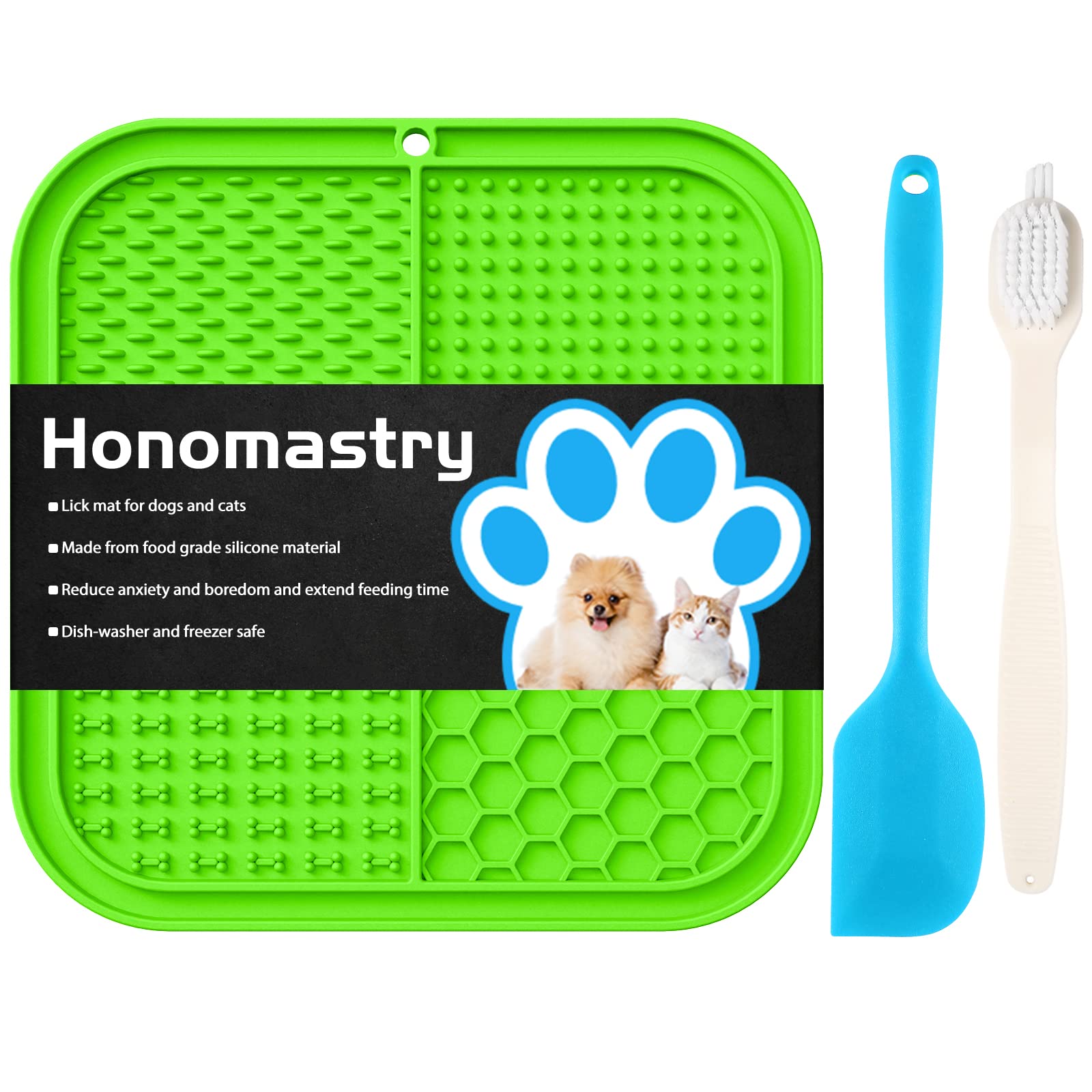 Honomastry Dog Licking Mat Slow Feeder for Dogs, Premium Lick Pad with Suction Cups for Dog Anxiety Relief, Slow Feeder Dog Bowls, Bathing, Grooming and Training (Green Mat)