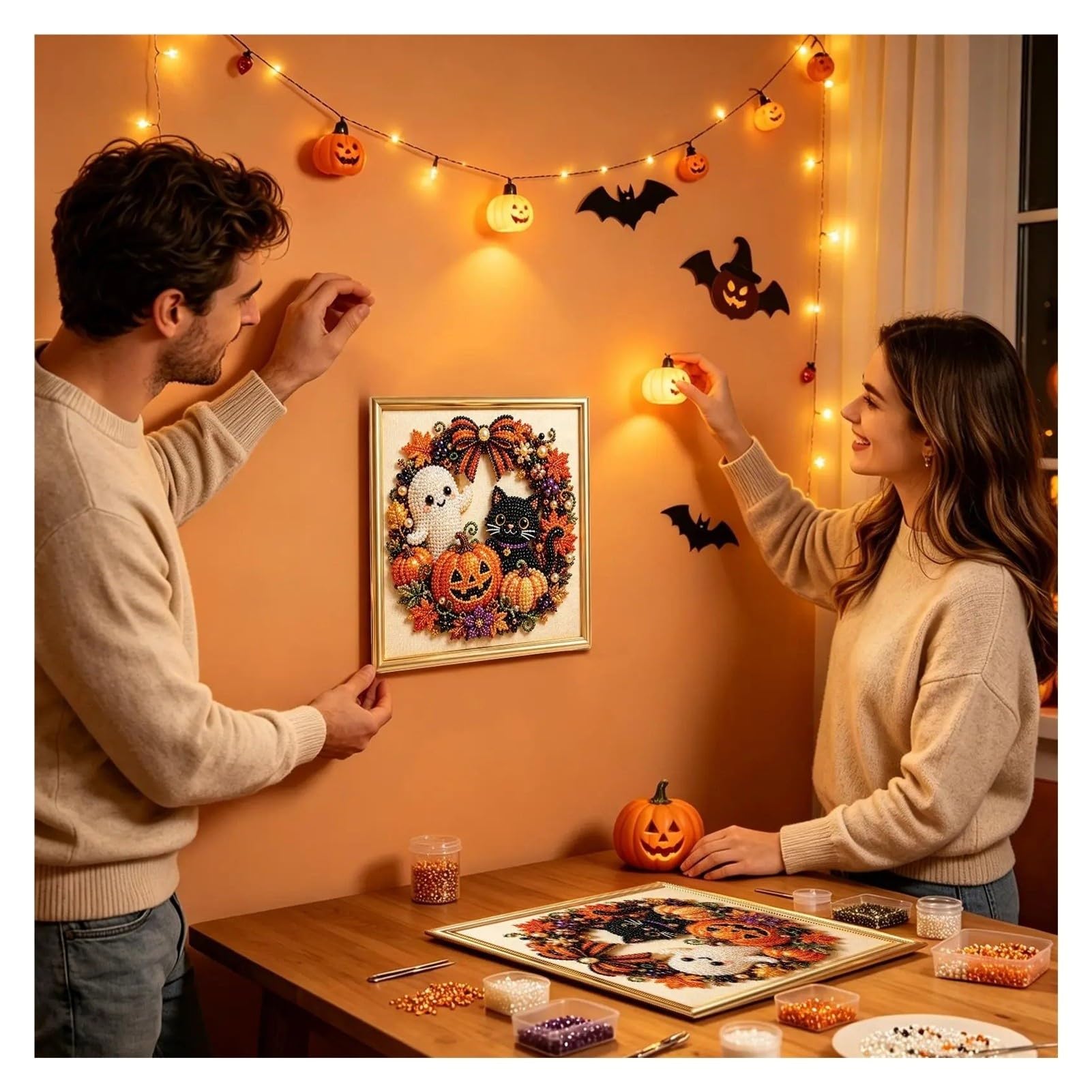Arte 3D Perline DIY Halloween Gatto Fantasma Zucca 20cm