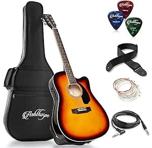 Ashthorpe Full-Size Cutaway Thinline Acoustic-Electric Guitar Package - Premium Tonewoods - Sunburst