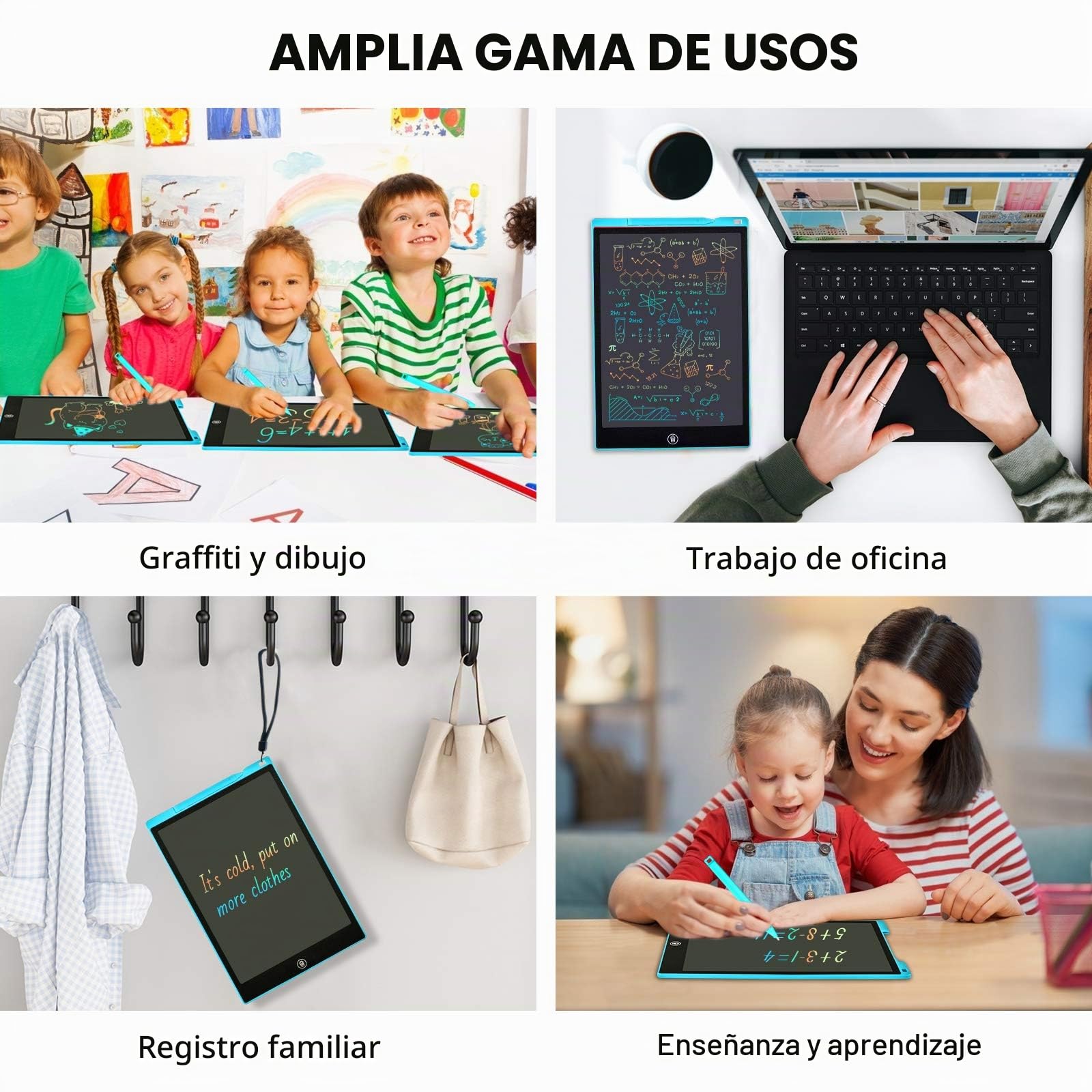 Tableta de Escritura LCD 12 Pulgadas, Tablet de Dibujo Infantil para Hogar, Escuela y Oficina (Azul)