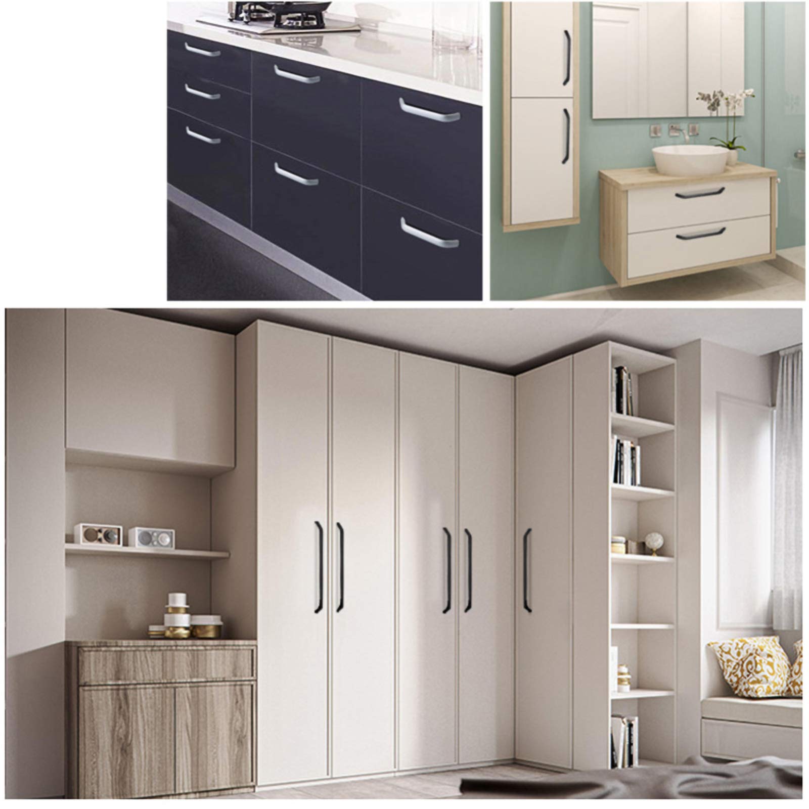 Paquete de 10 tiradores modernos de acero inoxidable para cajones, aluminio negro y plateado, 224 mm, accesorios para muebles de cocina y puerta