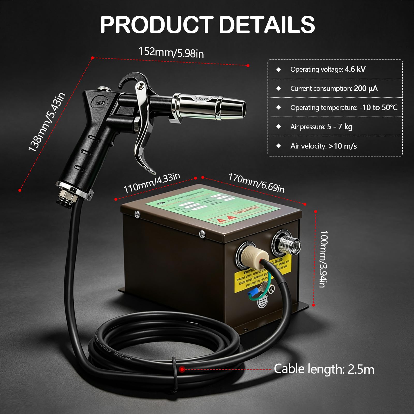Pistola Antiestática Pistola de Aire Ionizante con Generador de Alto Voltaje Eliminador Electrostático para Eliminación Electrostática Industrial