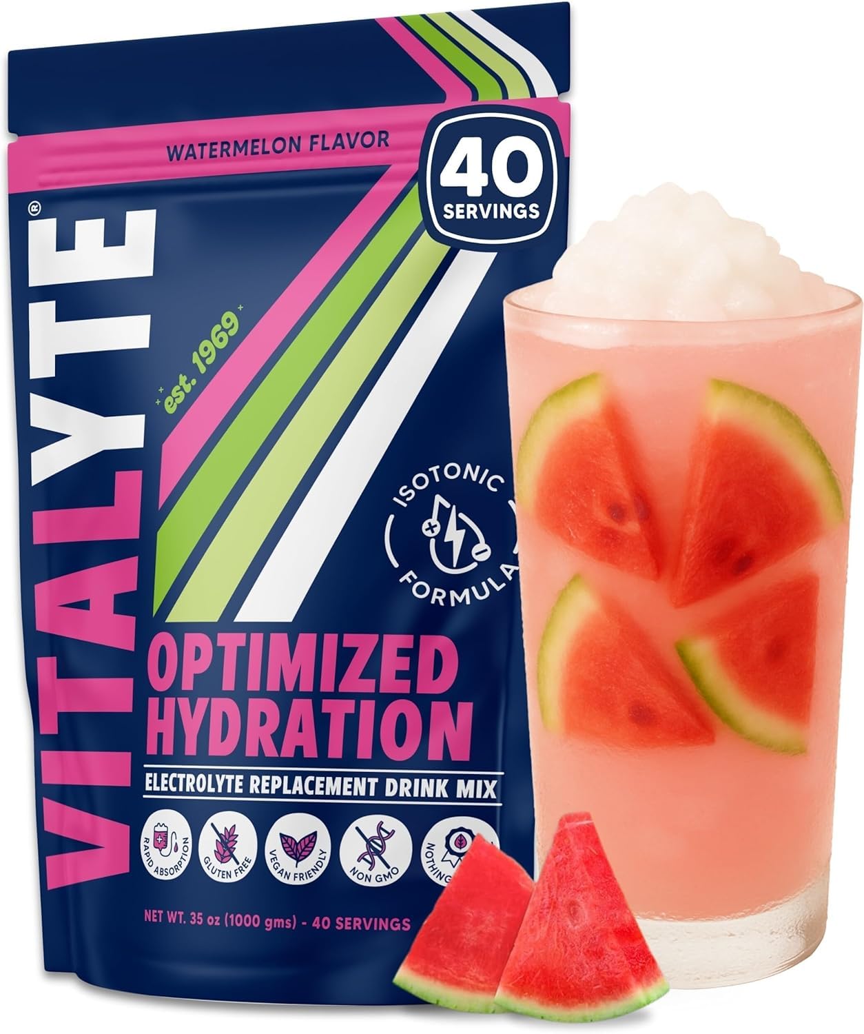 Vitalyte Electrolyte Powder Drink Mix, Isotonic Electrolyte Hydration Mix, Gluten Free Post Workout Powder Mix, Pack of 2, 35 oz. Each, Watermelon Flavor