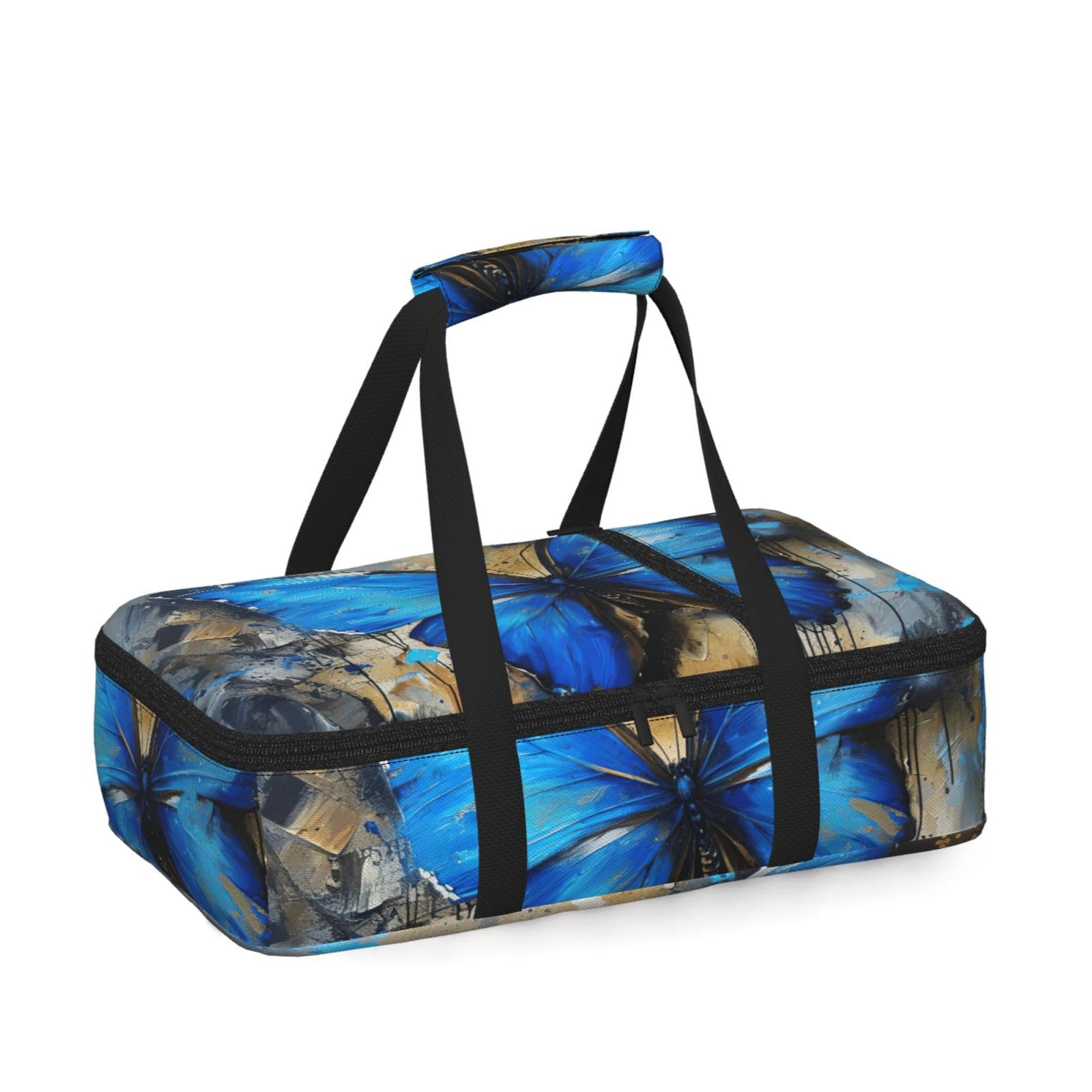 Blue Butterfly Print Insulated Thermal Food Storage Bag Daily Reusable Picnic Tote Lunch Box Home
