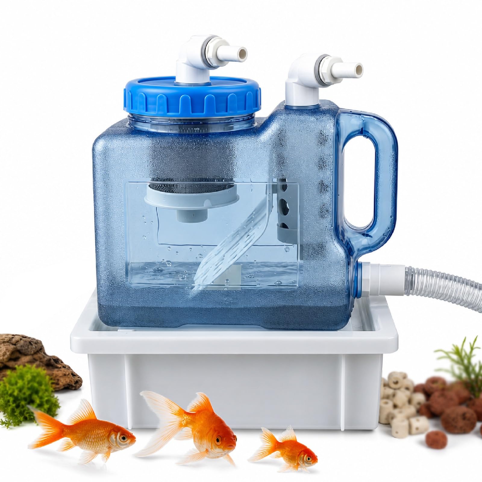 Collecteur Déchets Poissons 3L, Chambre Séparation | Réservoir Sédiments 3L, Maille Filtre Inox, Installation Externe, Sortie Vidange Basse, Cuve Semi-transparente(16mm)
