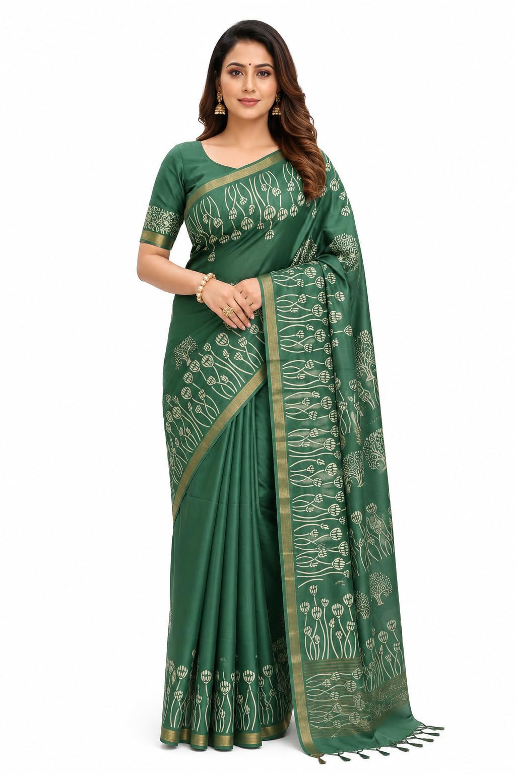 haider ali and sons Semi Silk Hand Print Saree for Women with Running Blouse Piece | Traditional Hand Print Ethnic Saree | Soft Lightweight Party, Festive & Office Wear |-picture-27