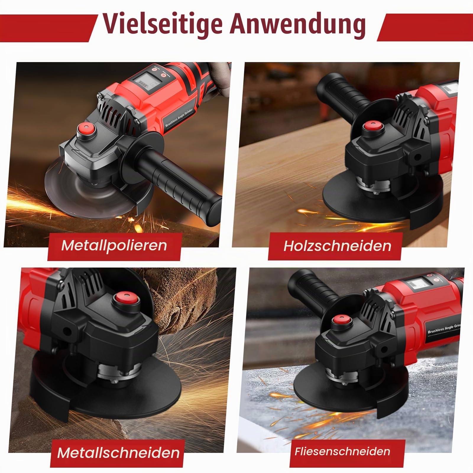 Akku Winkelschleifer 115mm 21V Professional mit Digitalanzeige, 3 Modi Bürstenloser Winkelschleifer Metallschleifer mit 2 * 3000 mAh Akkus zum Schleifen Trennen Bürsten