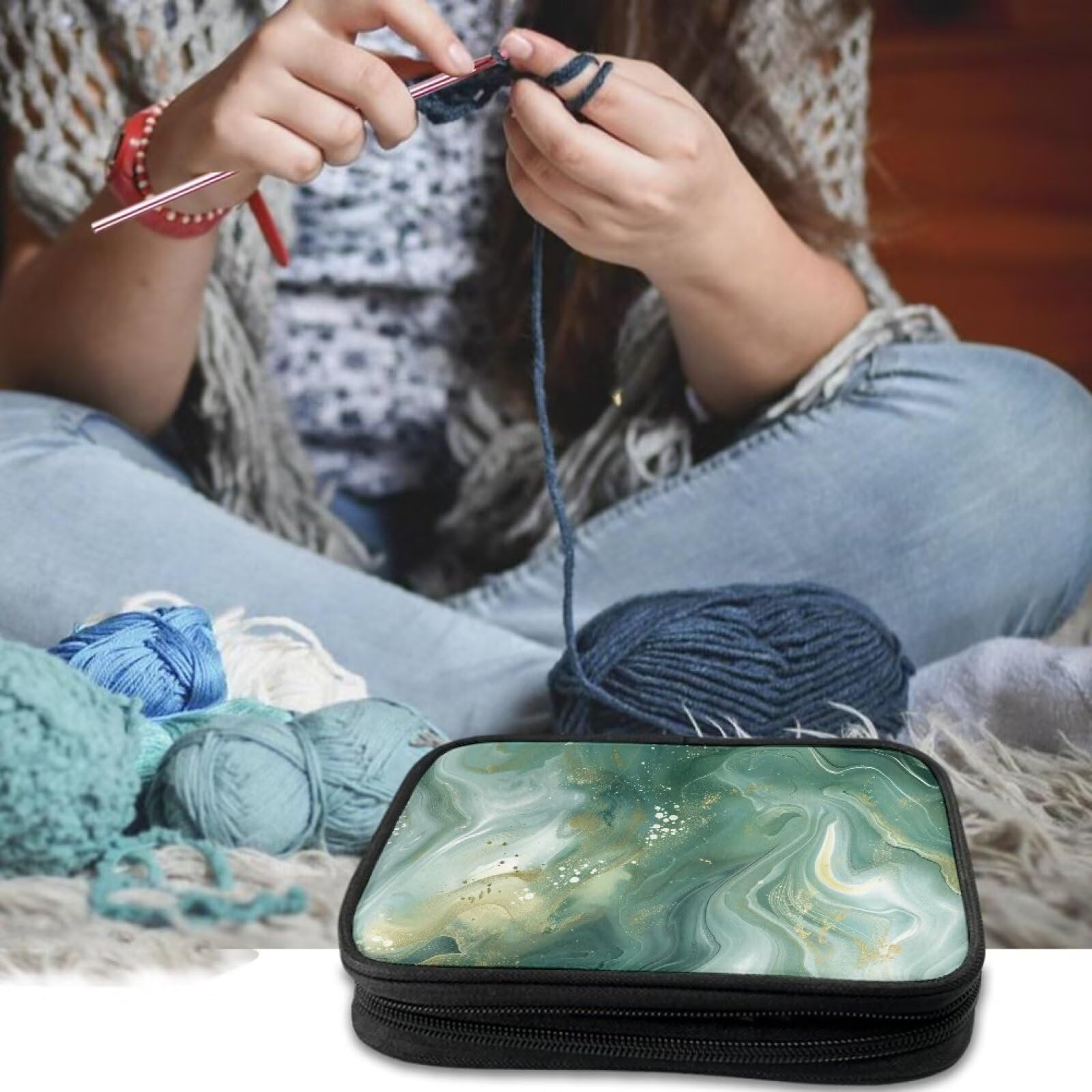 Bivxisrvo Marble Crochet Hook Case, Portable Crochet Needle Case, Crochet Hook Organizer Storage Bag, Knitting Needle Organizer for Knitting Needles and Other Accessories (Bag Only)