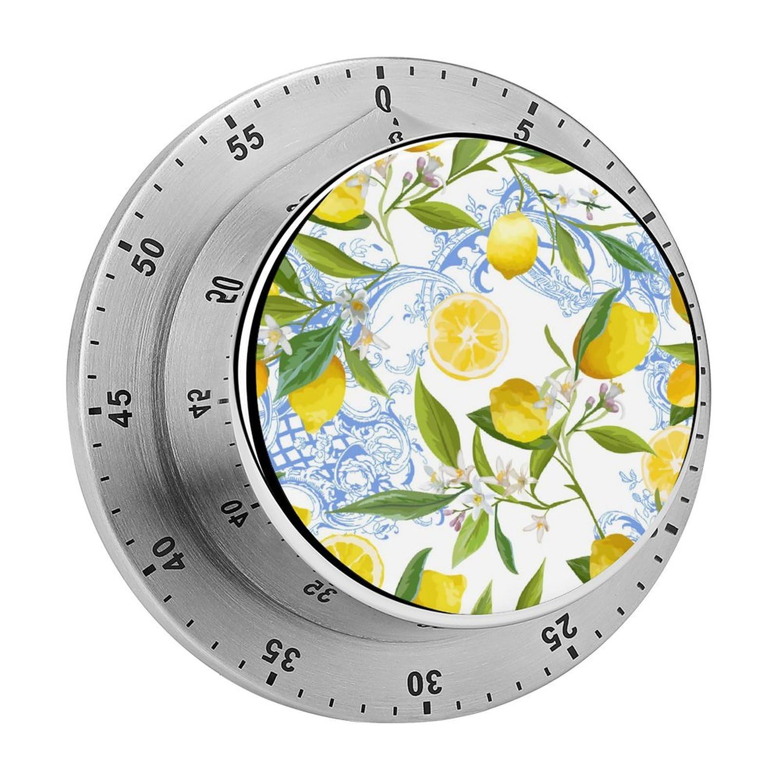 Baroque Yellow Lemons Stainless Steel Magnetic TimerMechanical Kitchen Timer, No Battery, for Cooking, Studying, Workouts