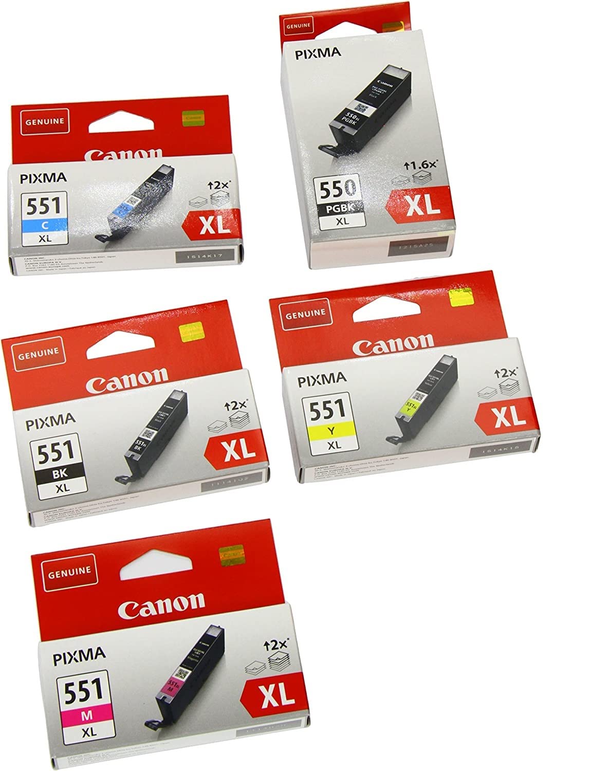 Canon PGI-550/CLI-551 XL ad alta capacità cartucce originali per Pixma iP7250, iP8750, iX6850 MG5450, MG5550, MG5650, MG5655 MG6350, MG6450, MG6650, MX725, MX925