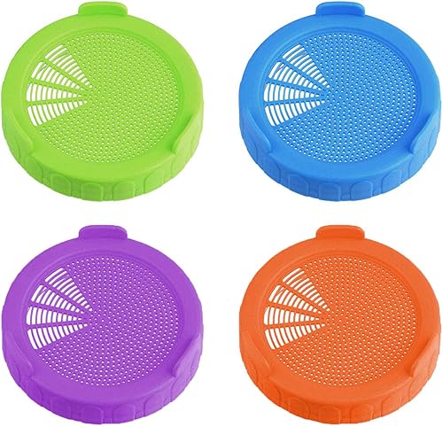 4 tapas de plástico para brotar de boca ancha, tarro de masón, tapa de pantalla para cultivar frijoles, brócoli, brotes de ensalada de alfalfa,