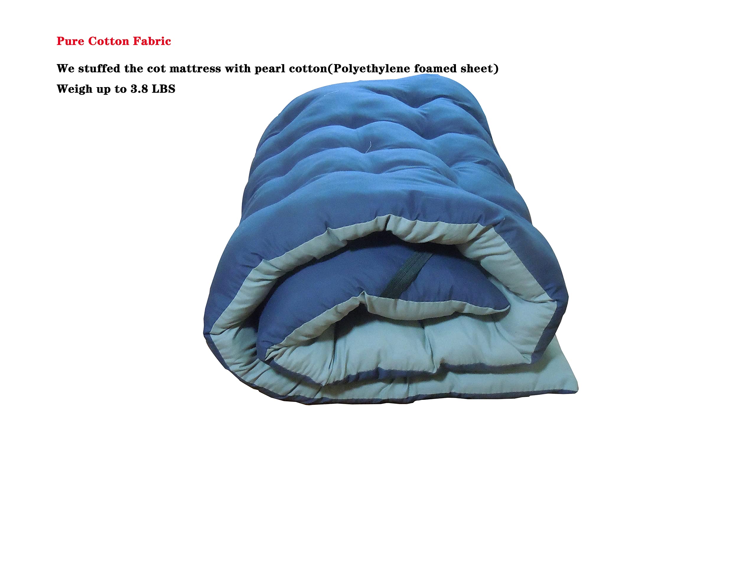 Olytamxi XL Camping Cot Pad Mattresses,Comfortable Thick Camp Cot Pads for Adults Outdoor Indoor Sleeping, 3.8 LBS Blue and Grey