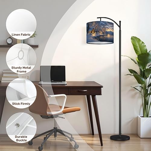 Miniatura 4 de Lamp Shade Snow Winter Quiet Blue Lakes Villages Snow covered Trees Log Cabin Drum Lamp Shades for Table Lamps Floor Lamps Pendant Light 8.9"x11"