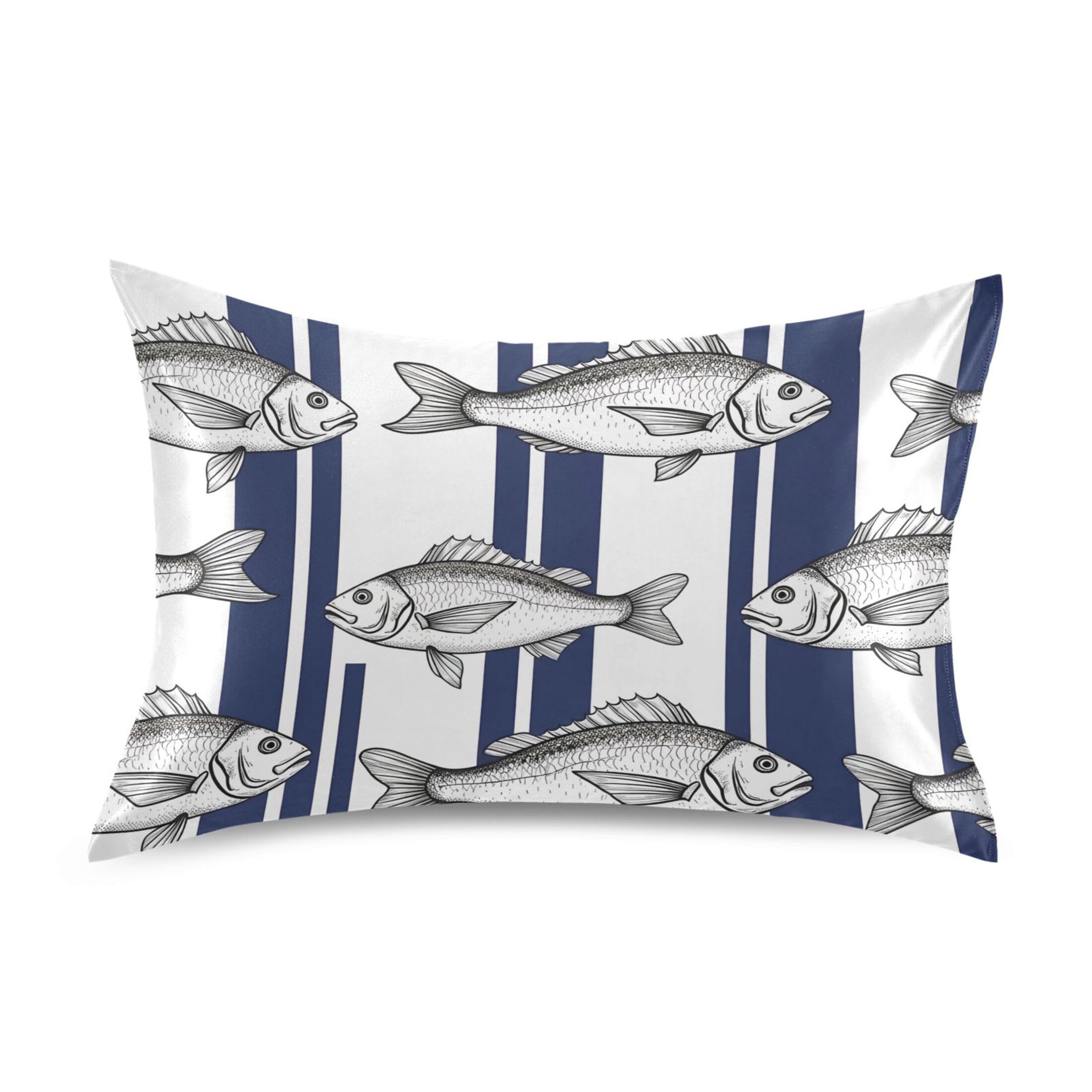 Fuauuyl Pillowcase Standard Size 20x26 in, Fishes Soft Breathable Satin Pillow Case for Hair and Skin with Envelope Closure Wrinkle-Free