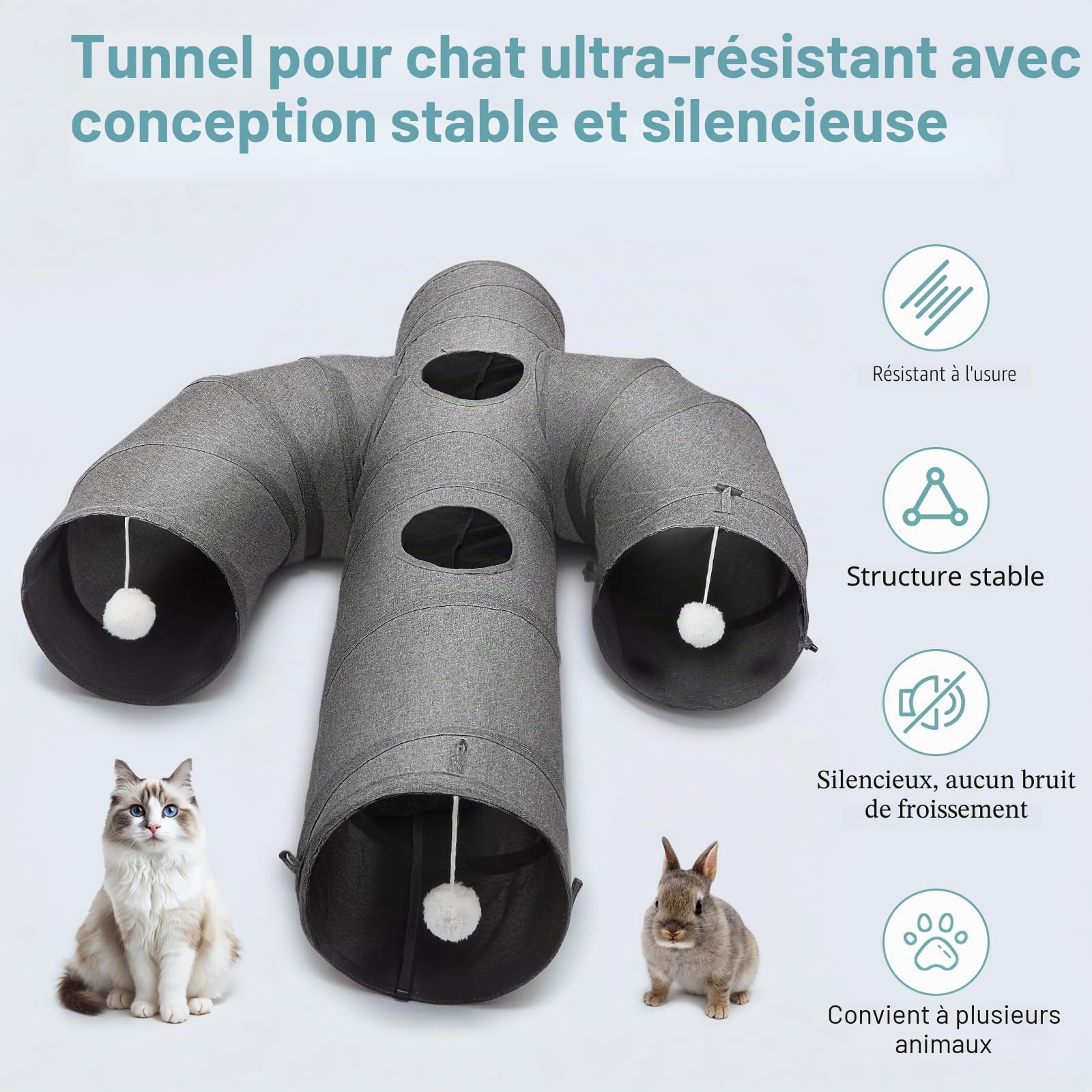 Ownpets Tunnel pour chat en forme de cactus avec tissu Oxford robuste, pliable et résistant à la déchirure, avec plusieurs sorties, boule suspendue et baguette teaser, 25 cm de diamètre