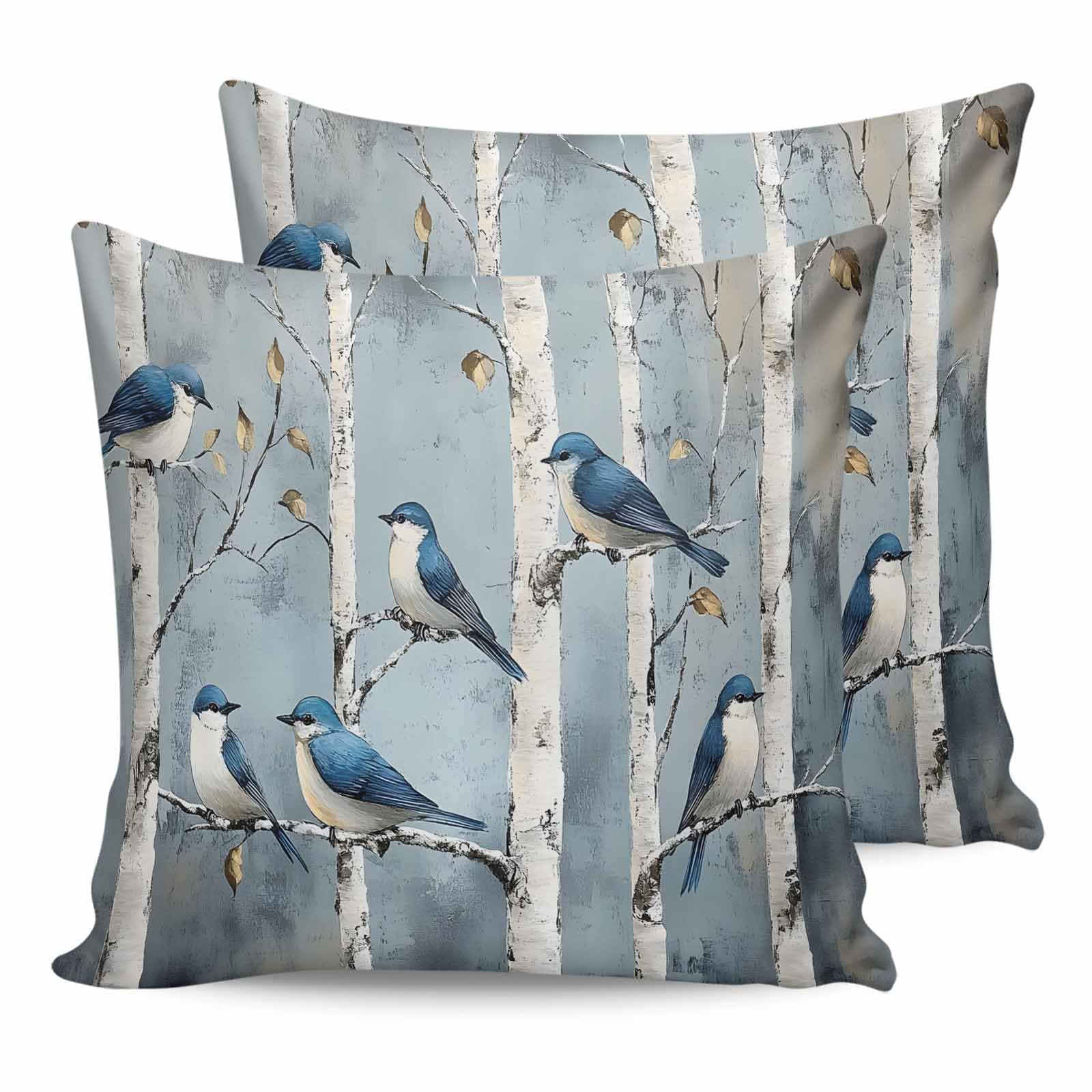 Boanket Outdoor Pillow Covers 16 x 16 Inches, Teal Birds Waterproof Throw Pillow Cover Set of 2, Modern Oil Painting Farmhouse Home Decorative Square