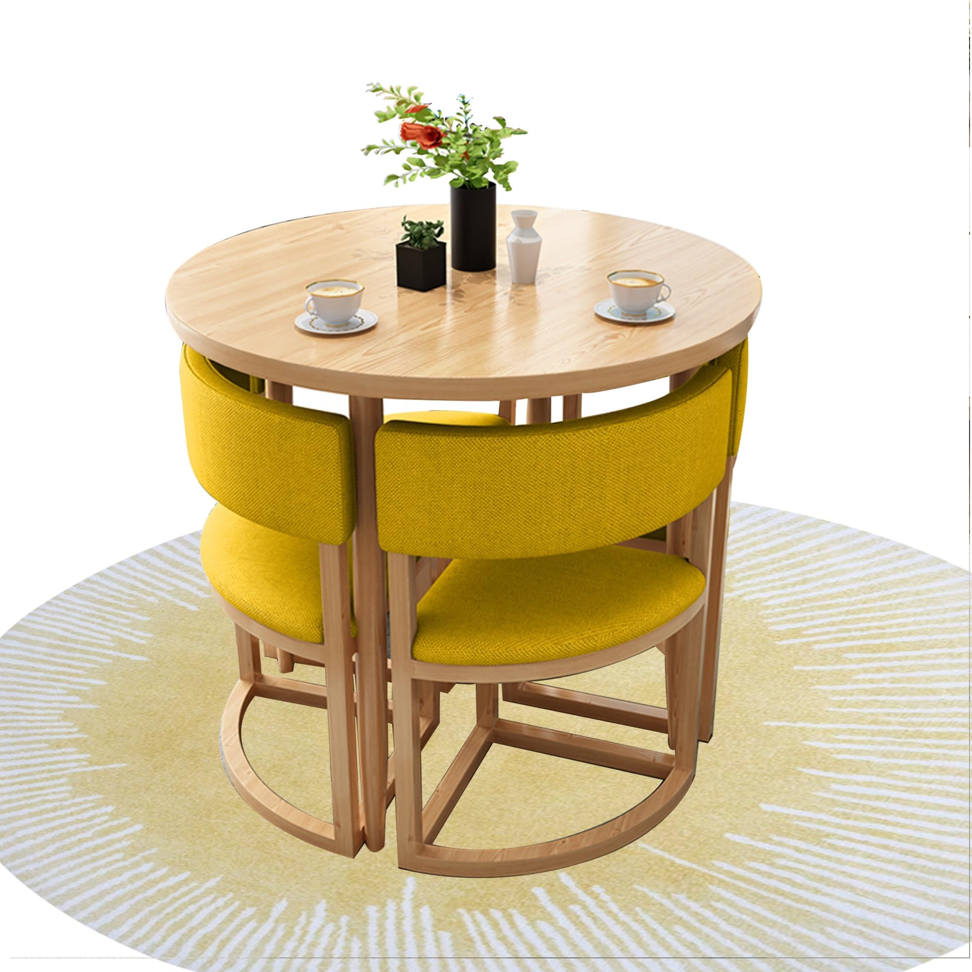 AYCDL Round Dining Table Set with 4 Chairs 80cm Kitchen Bar Table for Balcony Living Room & Café Comfortable with Backrest for Office Reception & Library,Fabric-yellow