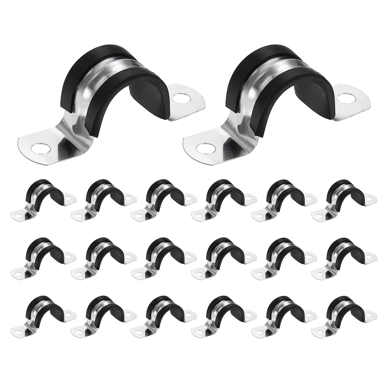 sourcing map 20Pcs M22 U-Tube Strap Clamp, 24mm 304 Stainless Steel Lined Clip Plastic Cushioned Insulated Clamp for Automotive Industrial Marine Household