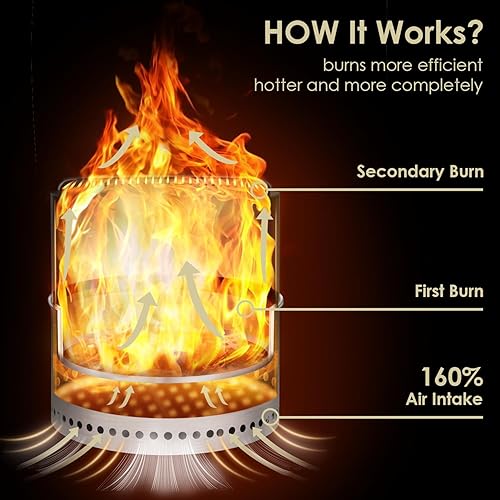 Miniatura 2 de Pozo de fuego sin humo  19 pulgadas  Chimenea de acero inoxidable 304  Pozos portátiles para exteriores con soporte para acampar  Bolsa y palos y