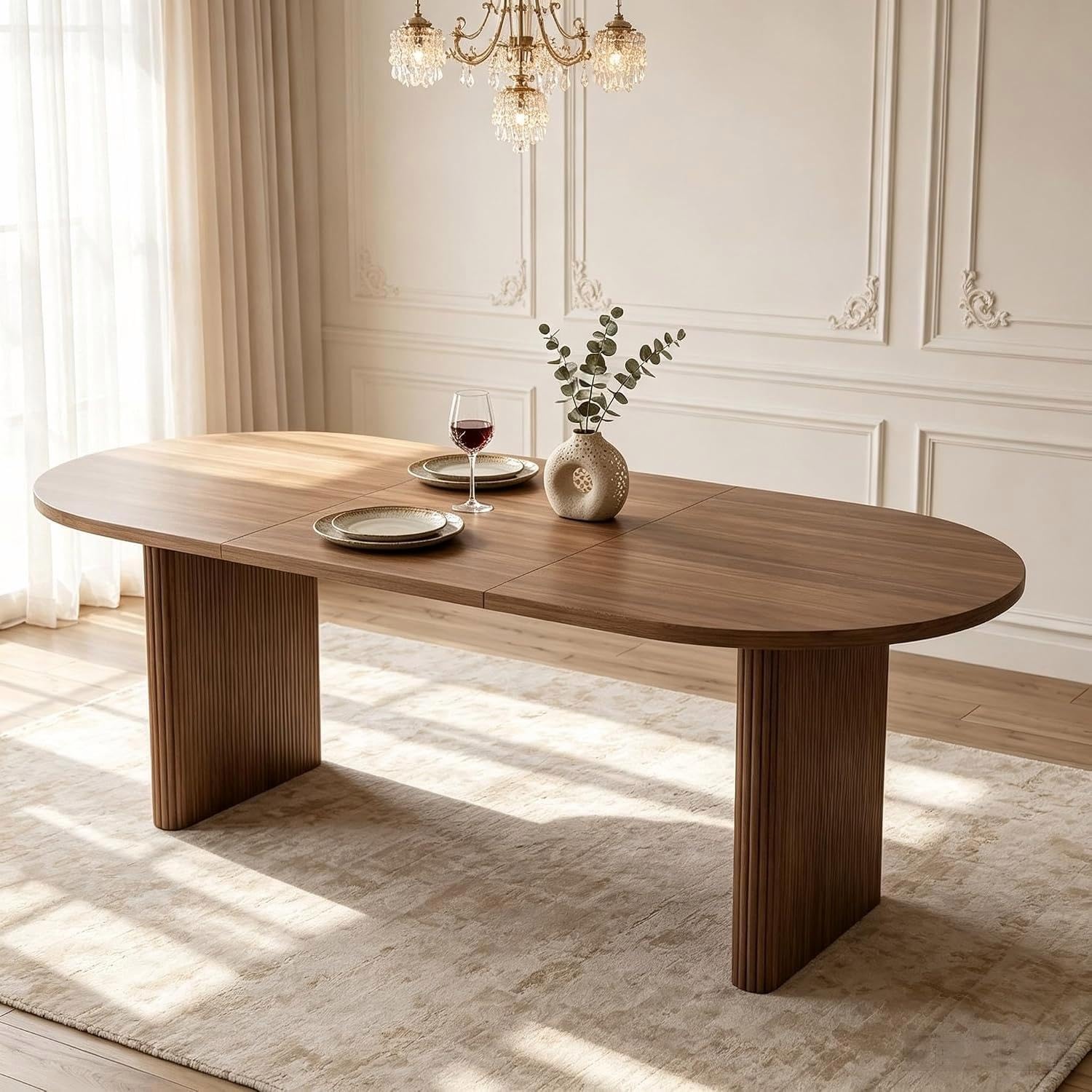 Tavolo da pranzo allungabile 140/200 x 90 cm, tavolo da pranzo per 6-8 persone, tavolo da cucina con piano da 3 cm, angoli arrotondati e gambe lamellari, moderno tavolo da pranzo in noce (noce