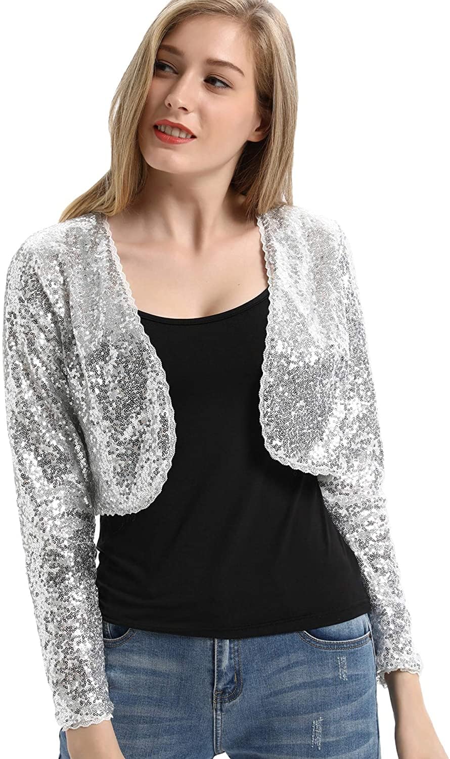 PINK WINGS Women's Polyester Asymmetric Neck Shrug (WOMENSHRUG102_Silver_L) - Image 4 thumbnail