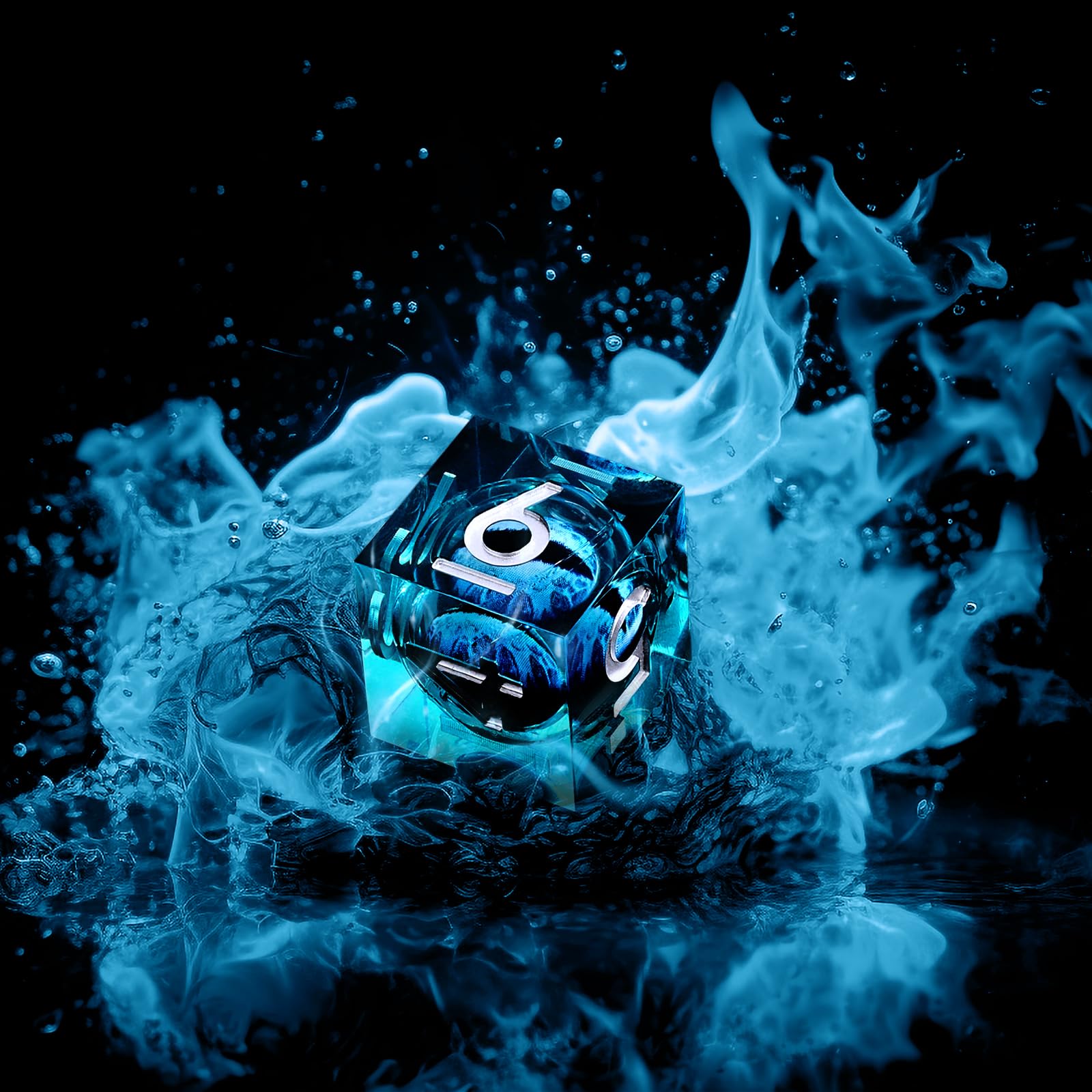 GiGiGuGu DND Dice Set – Dragon Eye Liquid Core Sharp Edge Resin Dice Set 7pcs with Metal Gift Box for Role Playing Games (Frost – Blue)