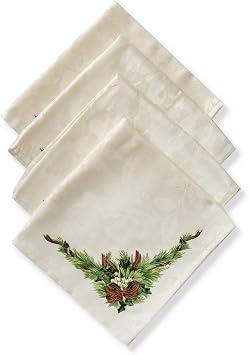 Benson Mills Christmas Ribbons Engineered Printed Fabric Cloth Napkins for Christmas, Winter, and Holiday Tablecloths 19" X 19" Napkins Set of 4, Xmas Ribbons