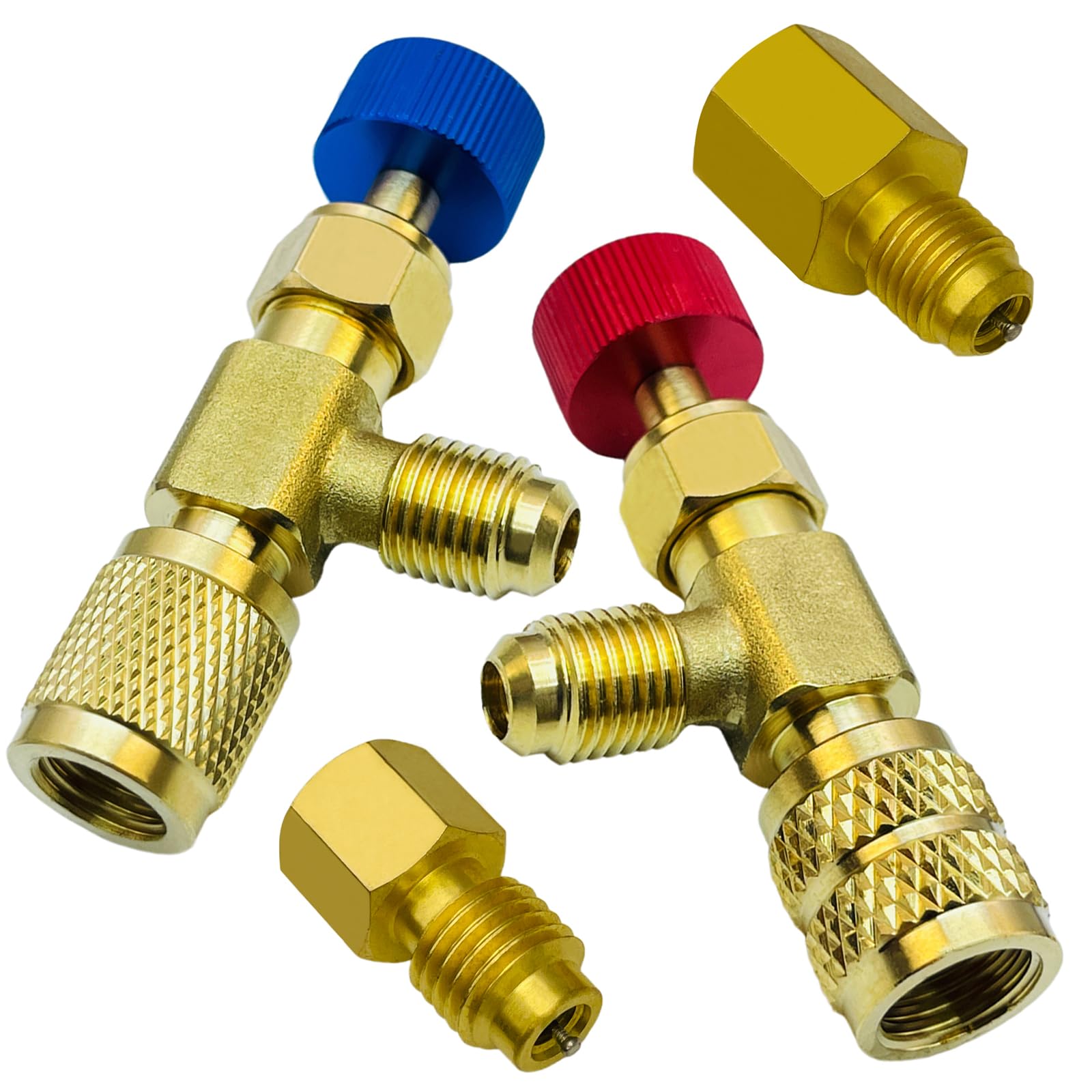 R410A Refrigerant Charging Valve, R12 R22-1/4“ Male to 1/4” Female, R410-1/4" Male to 5/16" Female,Liquid Safety Valve Adapter Flow Control Ball Valve,Brass Adapter (Refrigerant Charging Valve Kit)