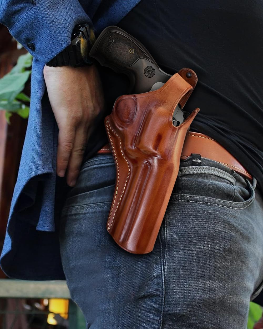 Masc Premium Leather OWB Paddle Holster with Thumb Break Fits, Model 686 Plus 7-Shot 5-inch, Barrel, Right Hand Draw Brown Color #1510#