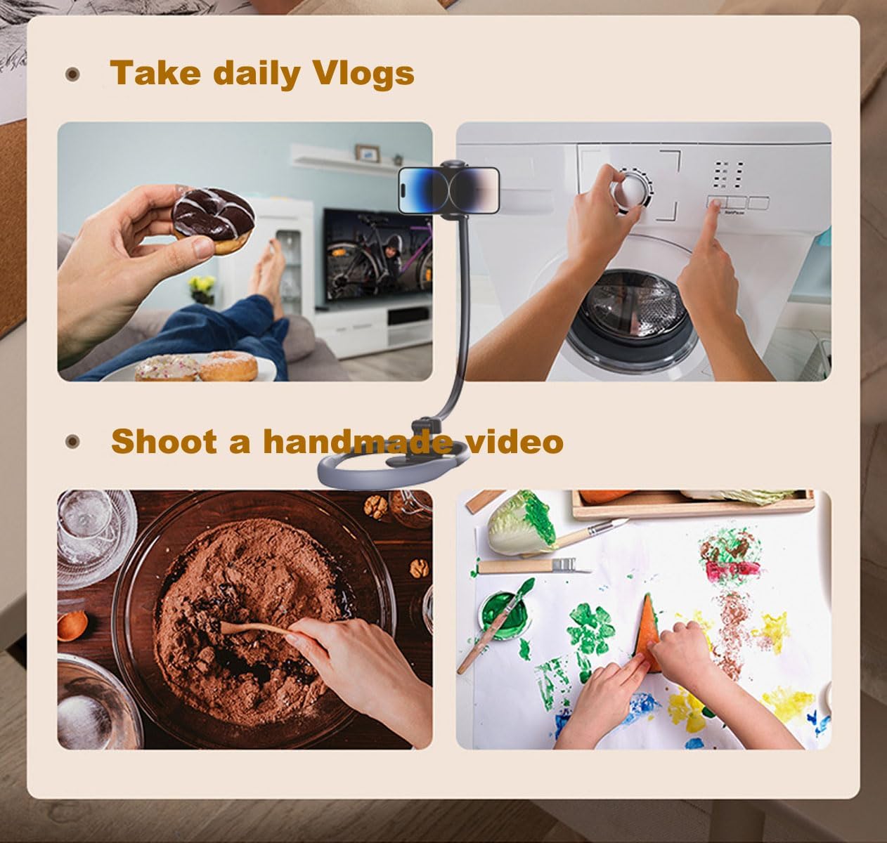 Cell Phone Stand, Neck Phone Holder, Hand Free Flexible Gooseneck 360° Rotation Adjustable Phone Holder for Bed, Universal Multi-Functional Phone Stand for 4.7''-6.7'' Phone - Image 4