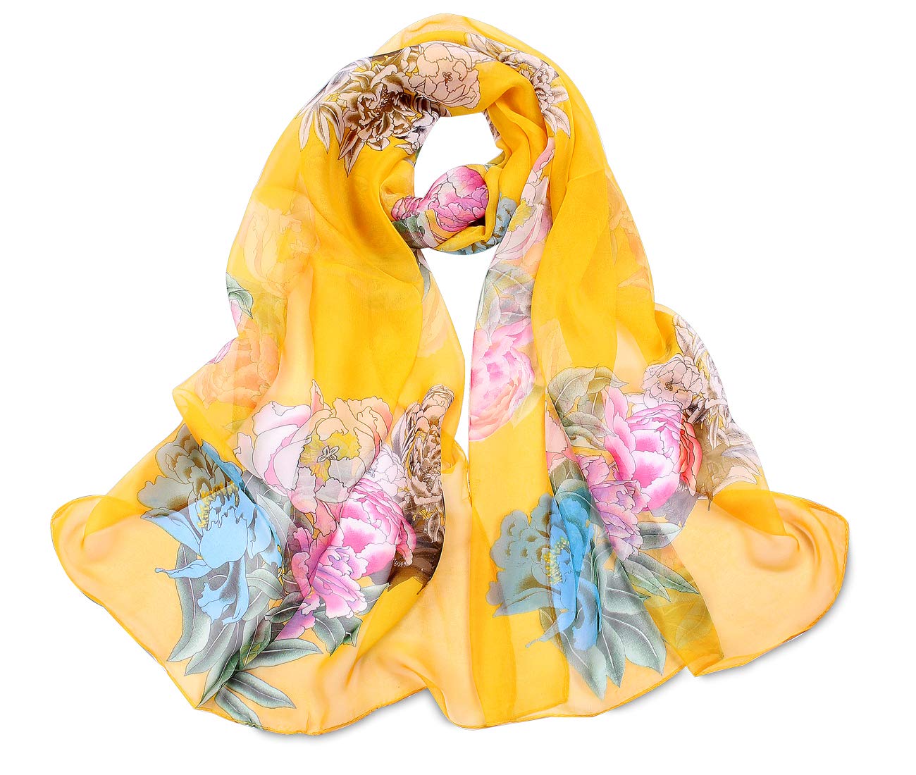 PersmilefulWomen's Polyester Chiffon Scarf Neck Fashionable Printing Floral Country Style Lightweight Scarves for Ladies and Girls